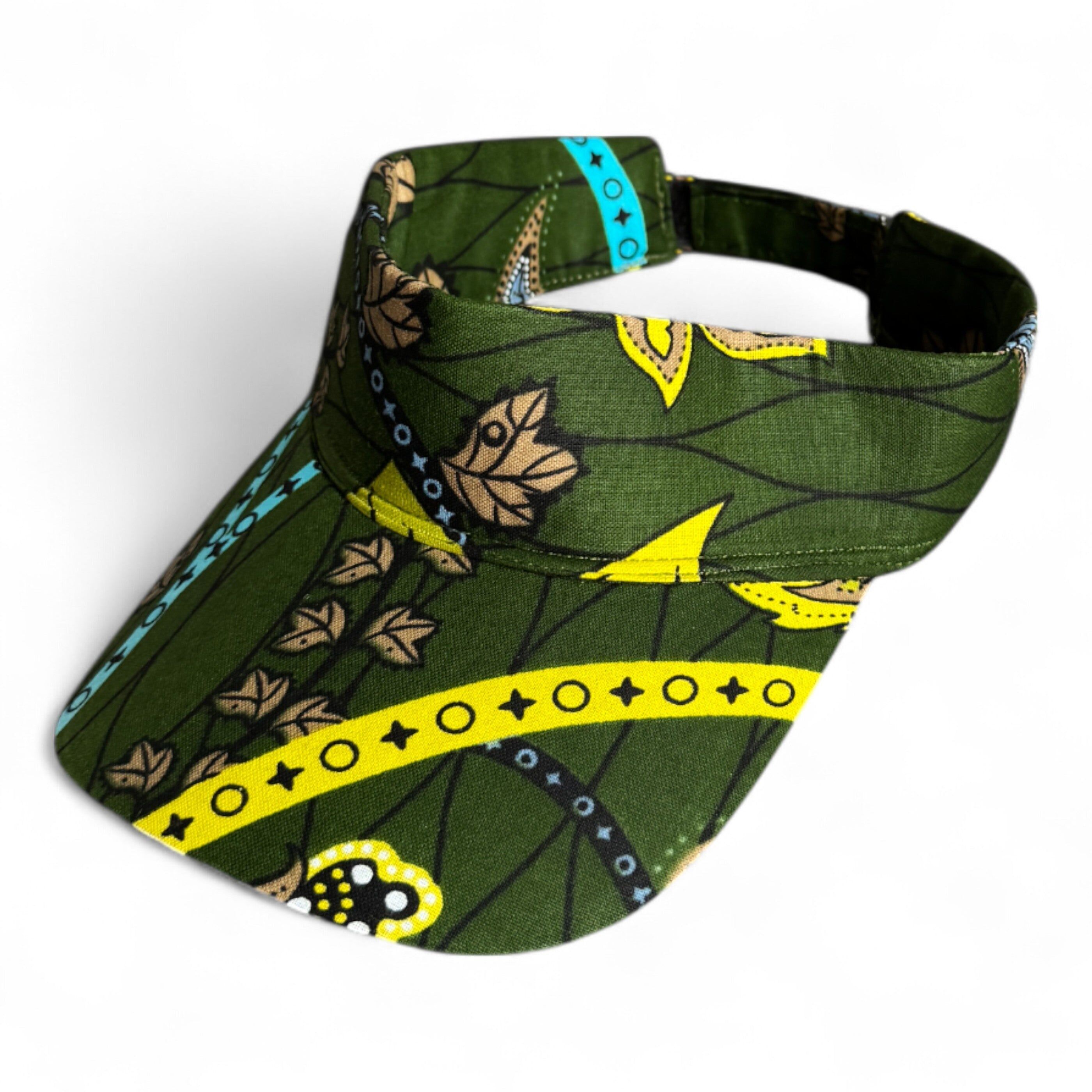Cappellino con visiera parasole con stampa africana - Dark Green Botanical Flow