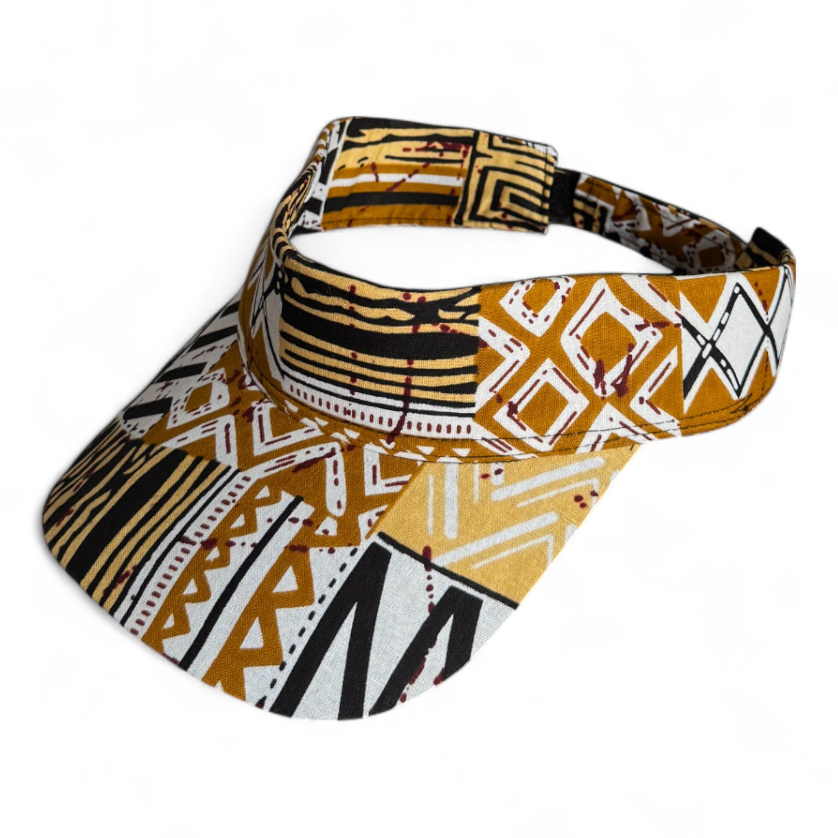 Cappellino con visiera parasole con stampa africana - Mosaico Bogolan color sabbia
