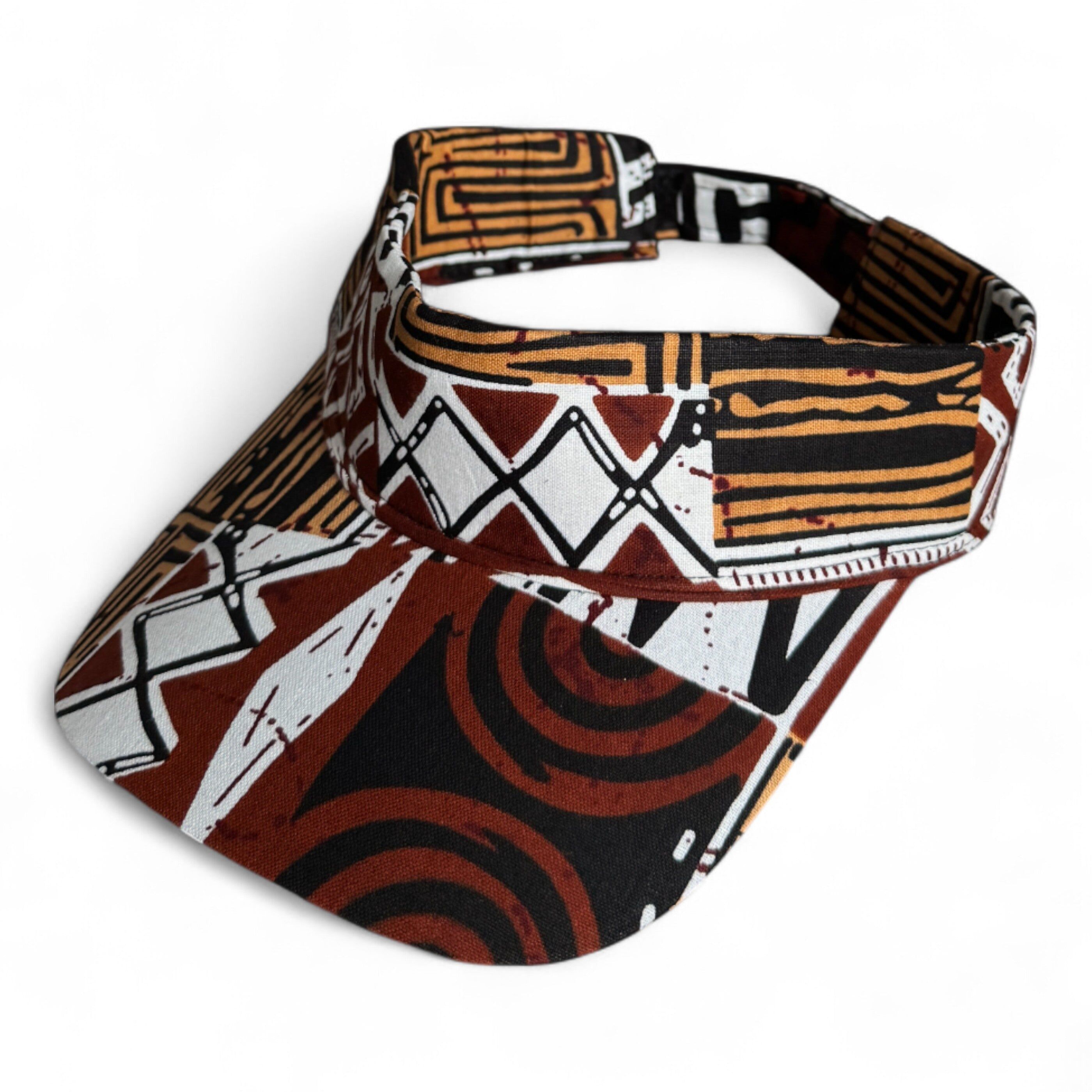 Cappellino con visiera parasole con stampa africana - Mosaico Bogolan marrone