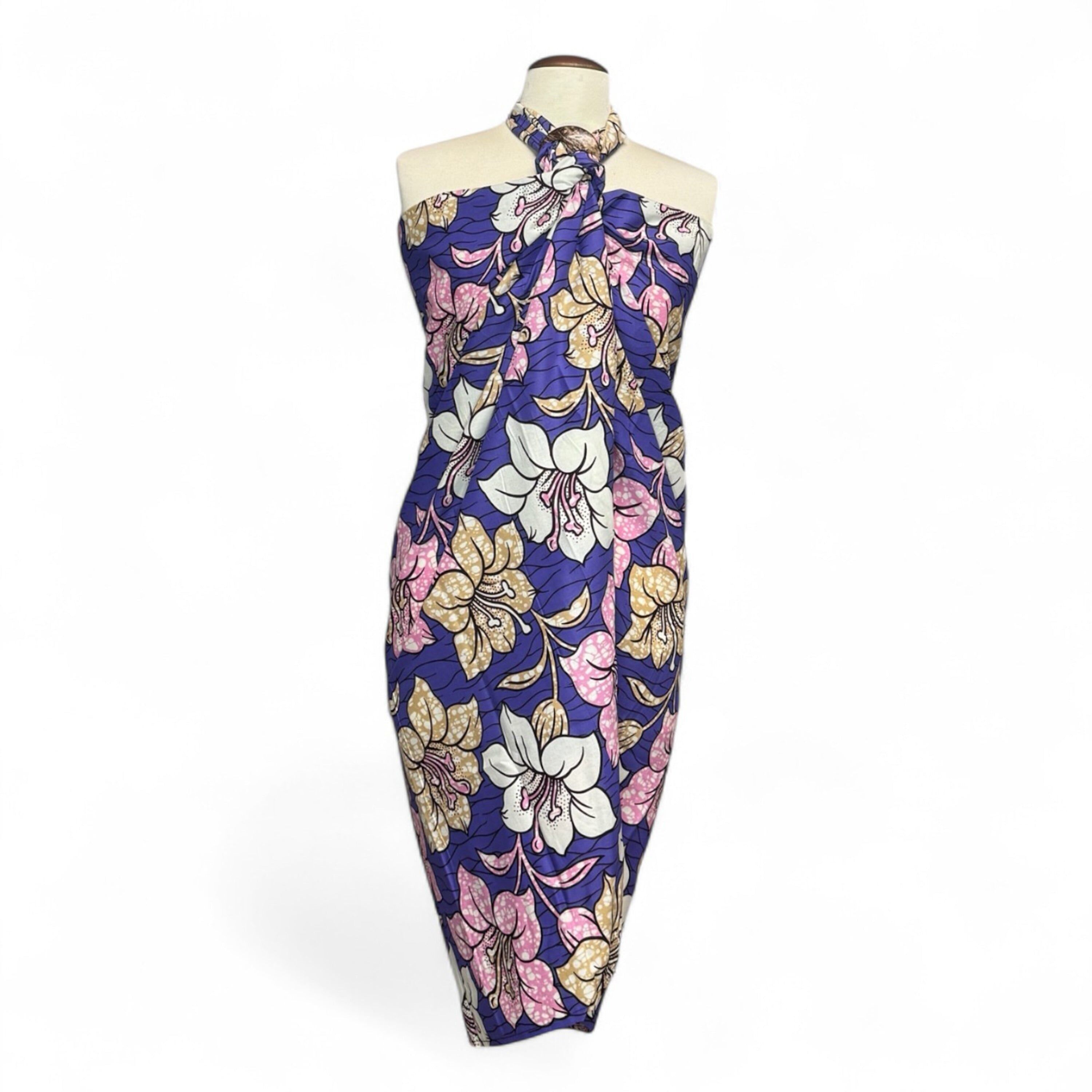 Sarong / pareo - Gonna avvolgente da spiaggia in cotone / fascia porta-bebè - Fiori viola