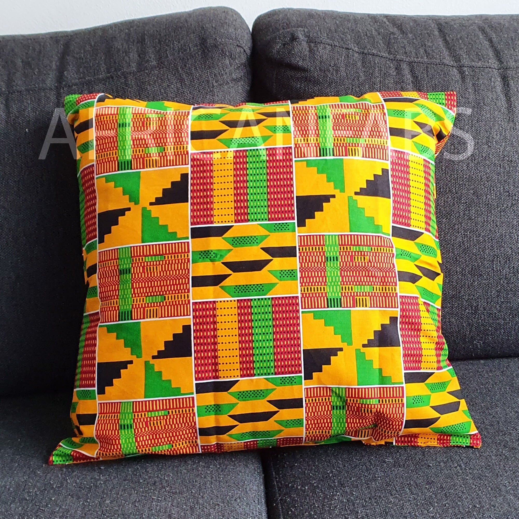 Federa per cuscino africana | Kente verde giallo - Cuscino decorativo 45x45cm - 100% cotone