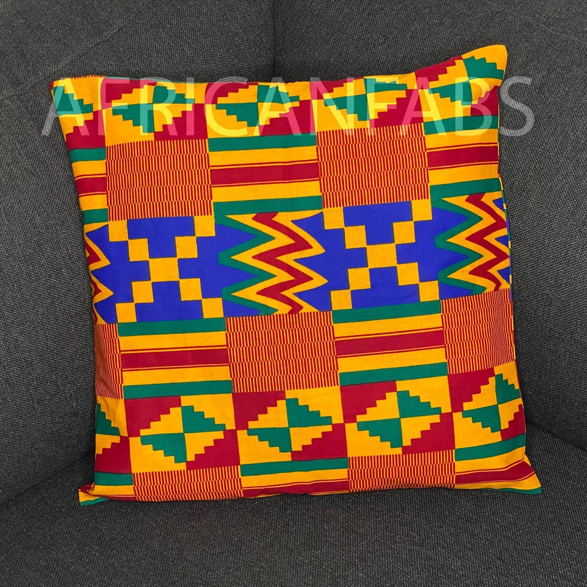 Afrikanischer Kissenbezug | Rot-gelber Kente – Dekokissen 45 x 45 cm – 100 % Baumwolle