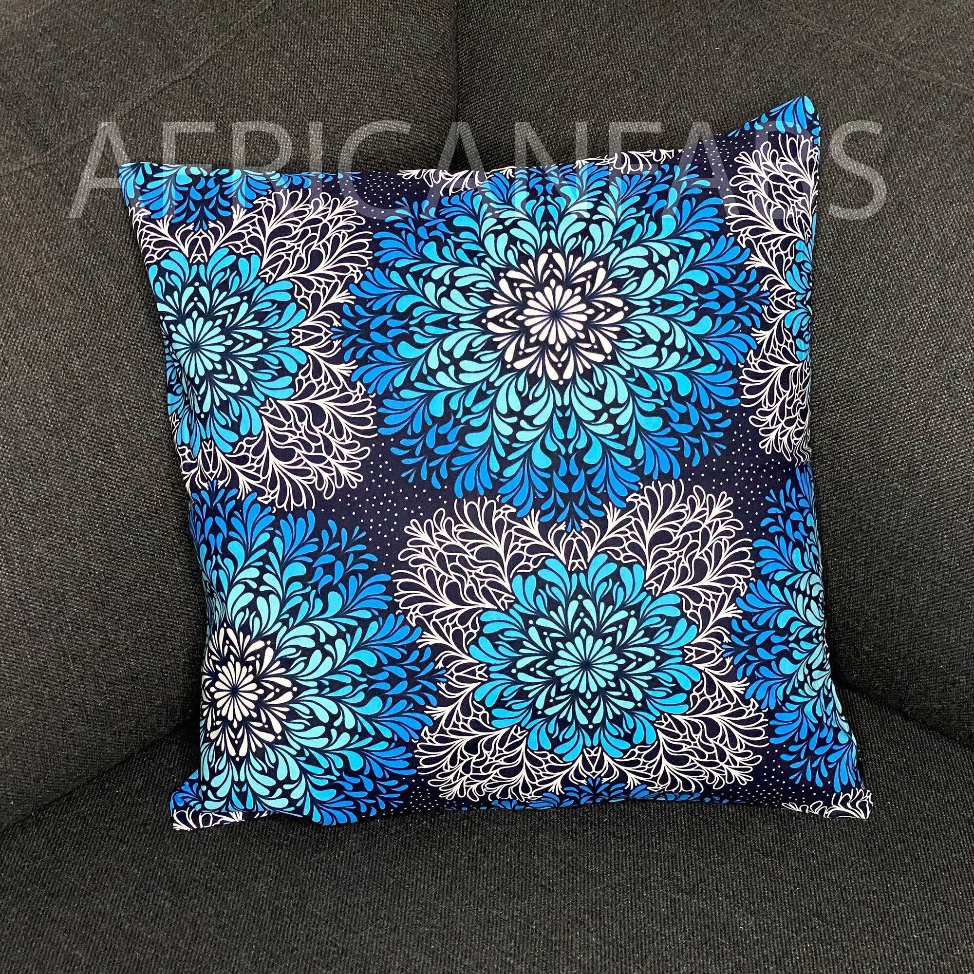 Federa per cuscino africana | Fiori di cristallo blu - Cuscino decorativo 45x45cm - 100% cotone