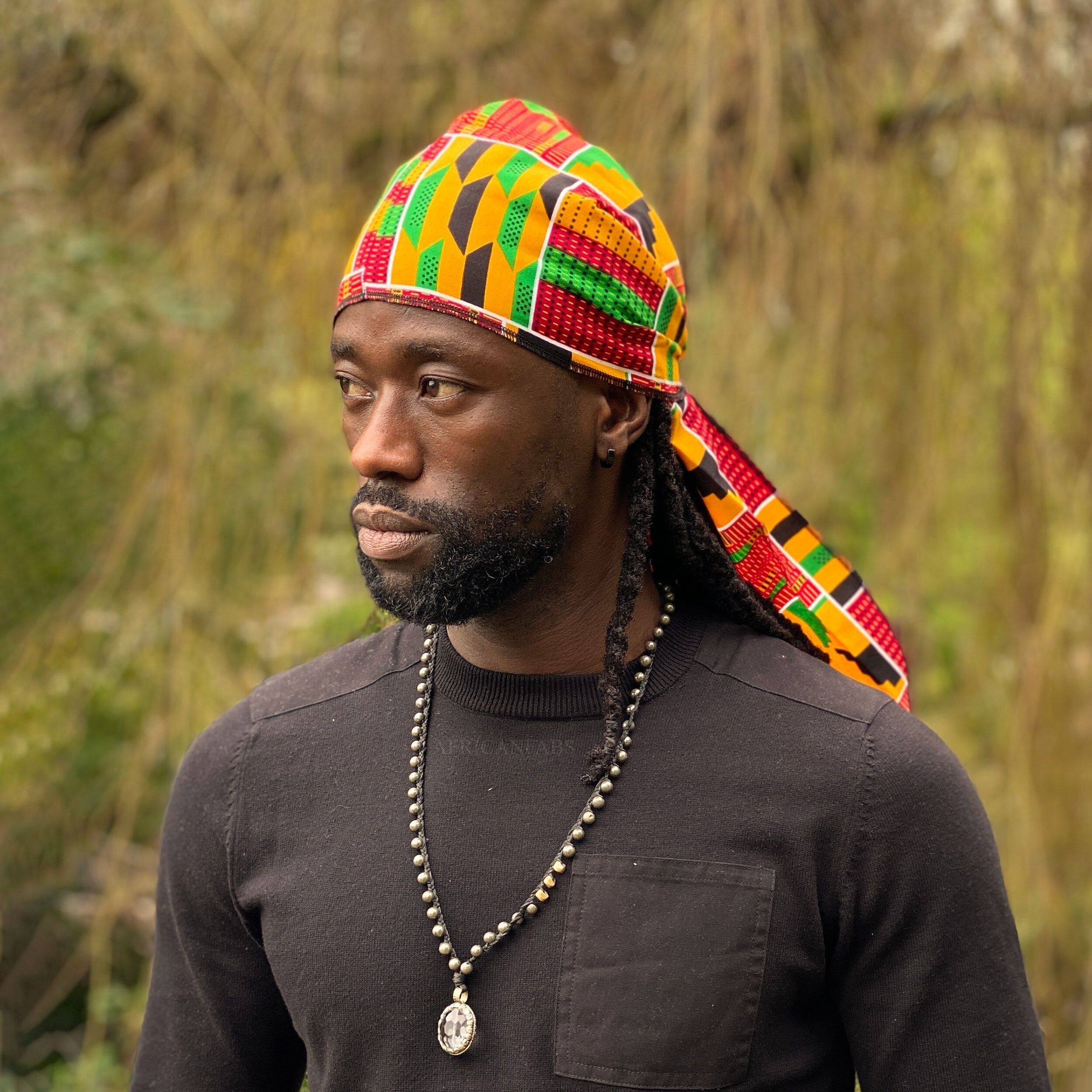 Durag / Du-rag / Do-rag / Bandana - Unisex - Kente arancione / verde