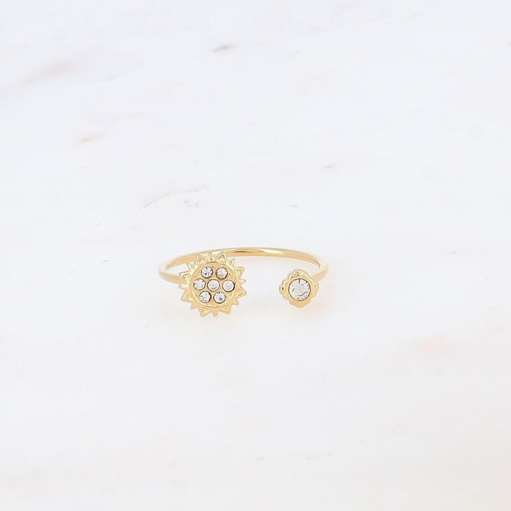 Adjustable thin ring with stars, sun and rhinestones
