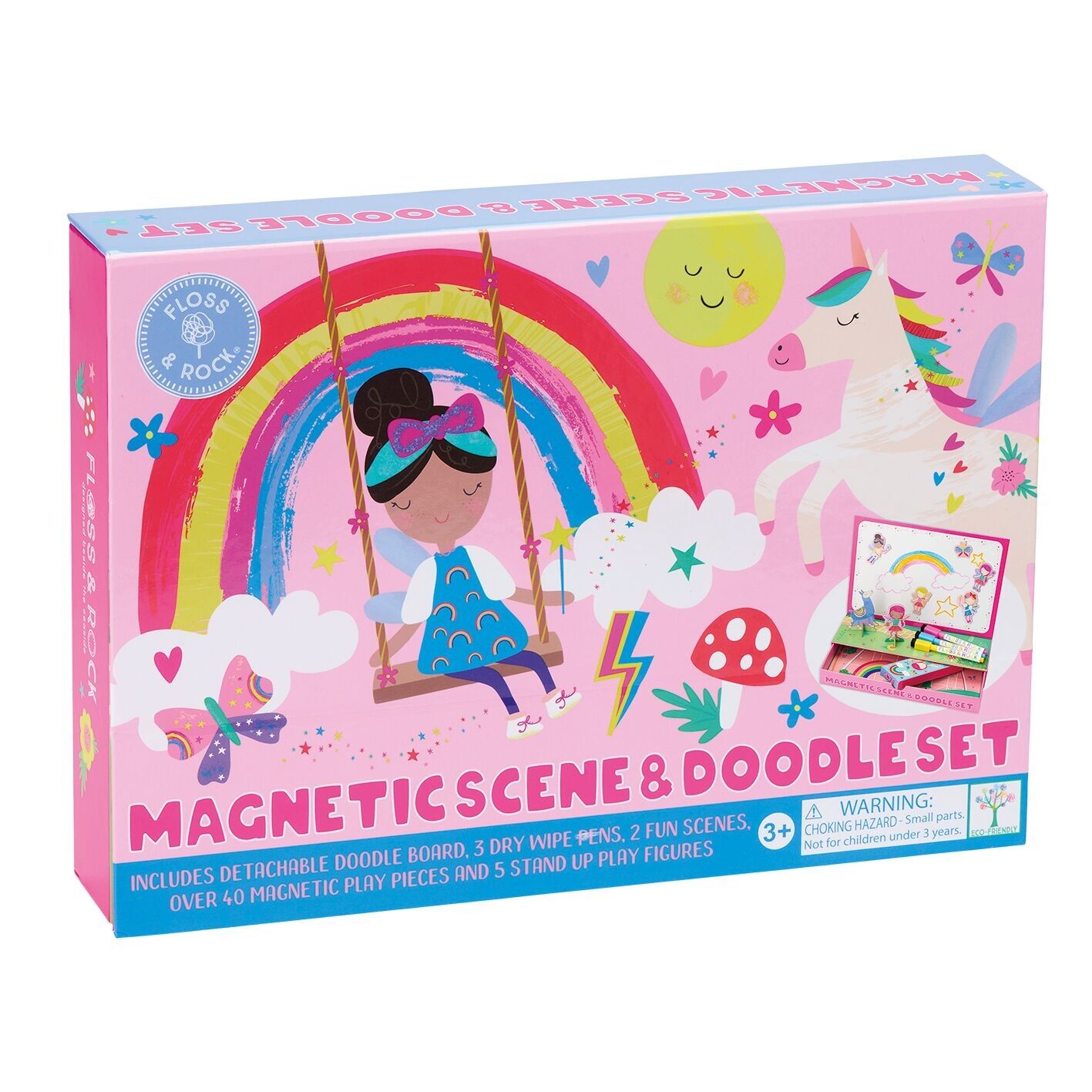 Ensemble magnétique de scène et de gribouillages de fée arc-en-ciel