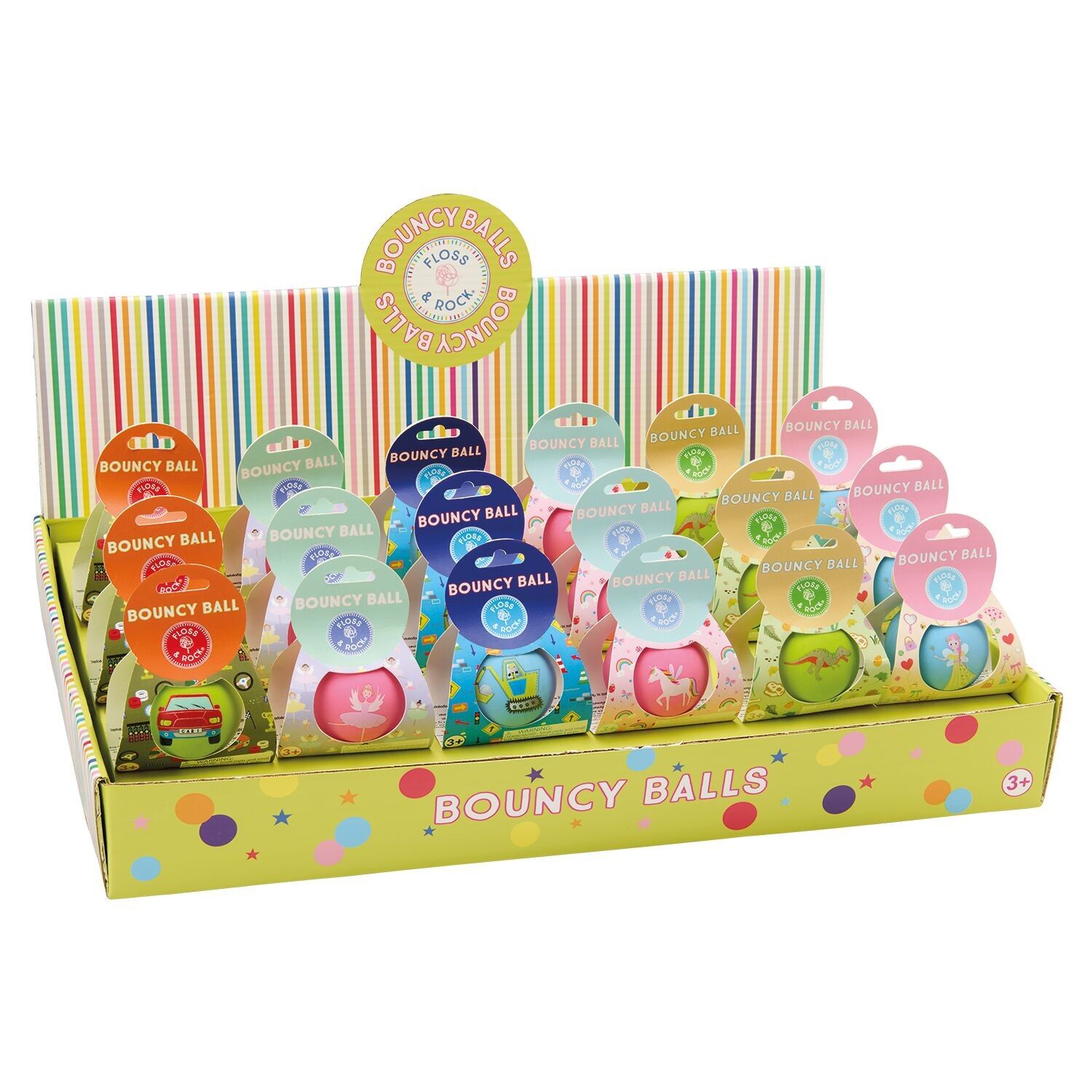 Balle rebondissante en CDU à intérieur assorti (6 modèles, 3 de chaque)