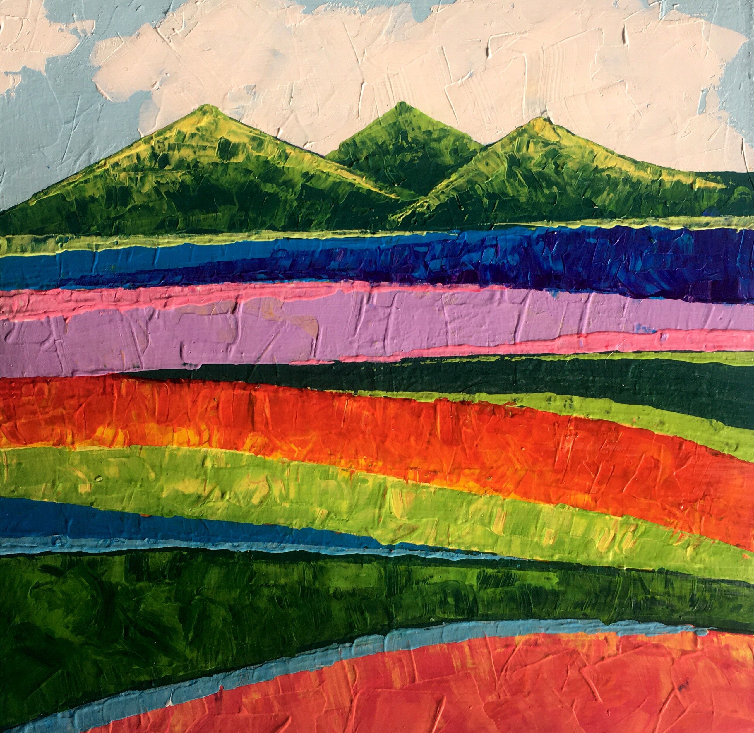 Dipinto ad olio Oltre le montagne Zadorozhnya Vita 20x20cm