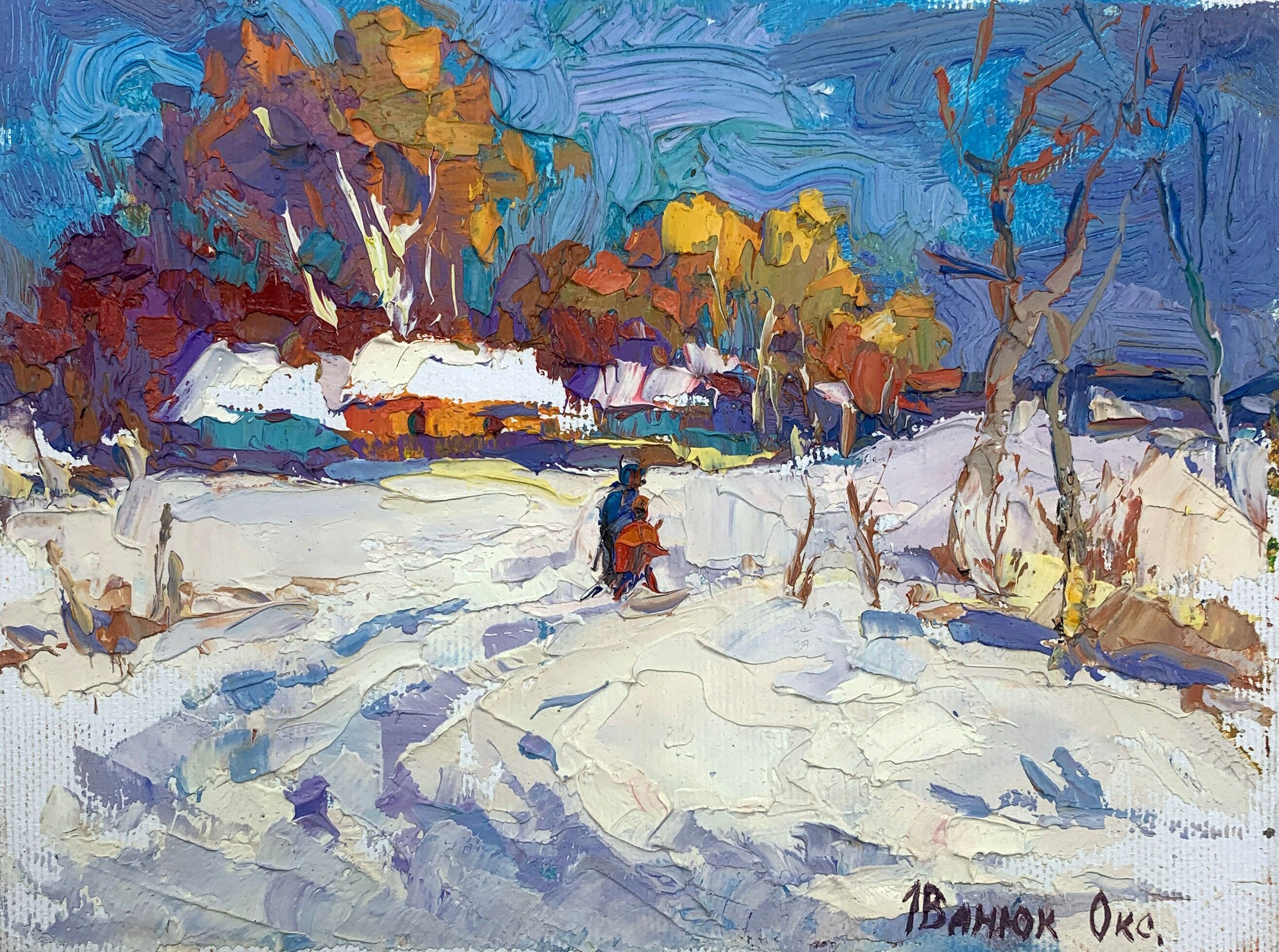 Dipinto ad olio Sole invernale Oksana Ivanyuk 15x20cm