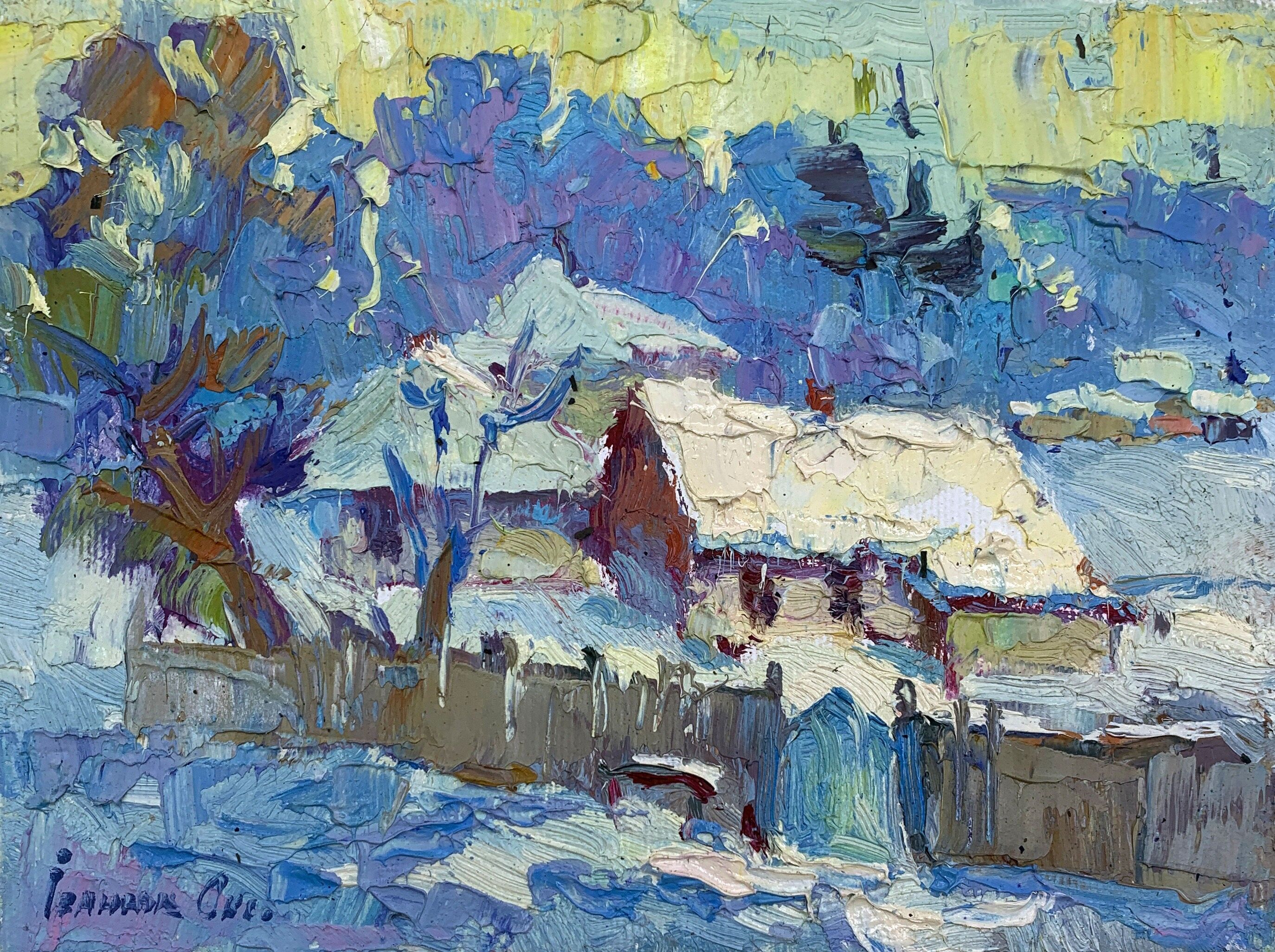 Dipinto ad olio Inverno Oksana Ivanyuk 15x20cm