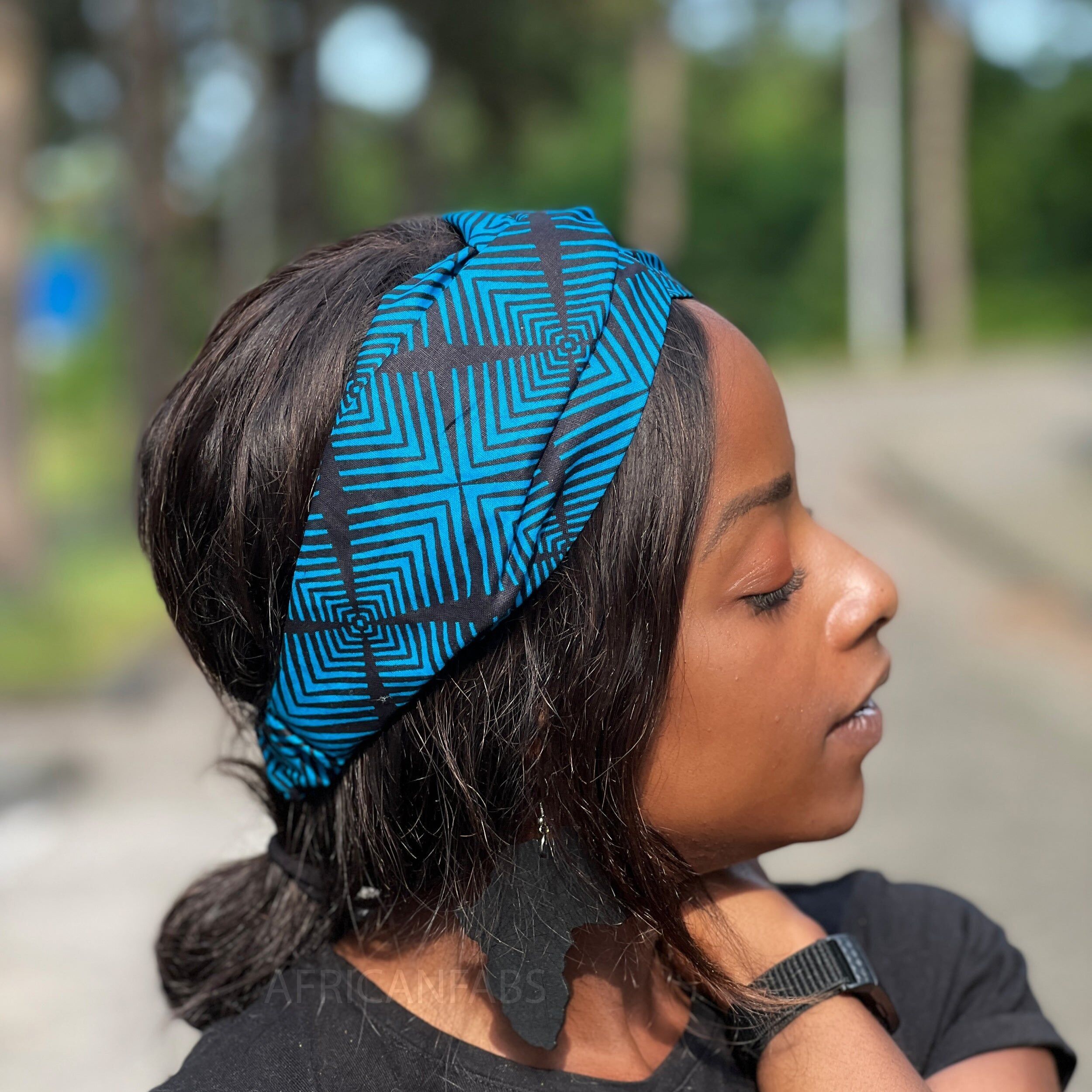 Haarband mit afrikanischem Muster (lockere Passform) – Erwachsene – Haaraccessoires – Blaues Bogolan