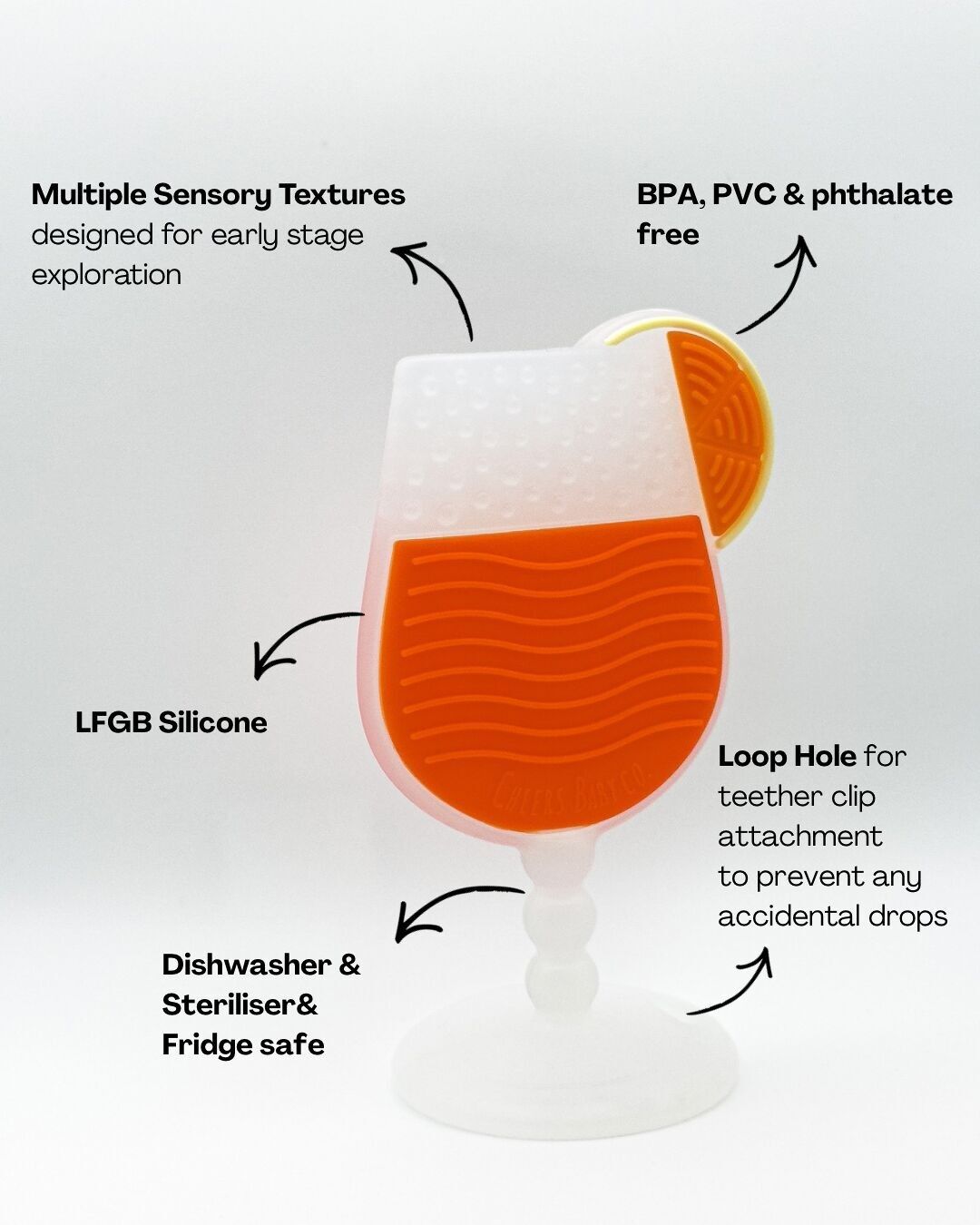Anneau de dentition pour bébé et clip assorti, spray apaisant