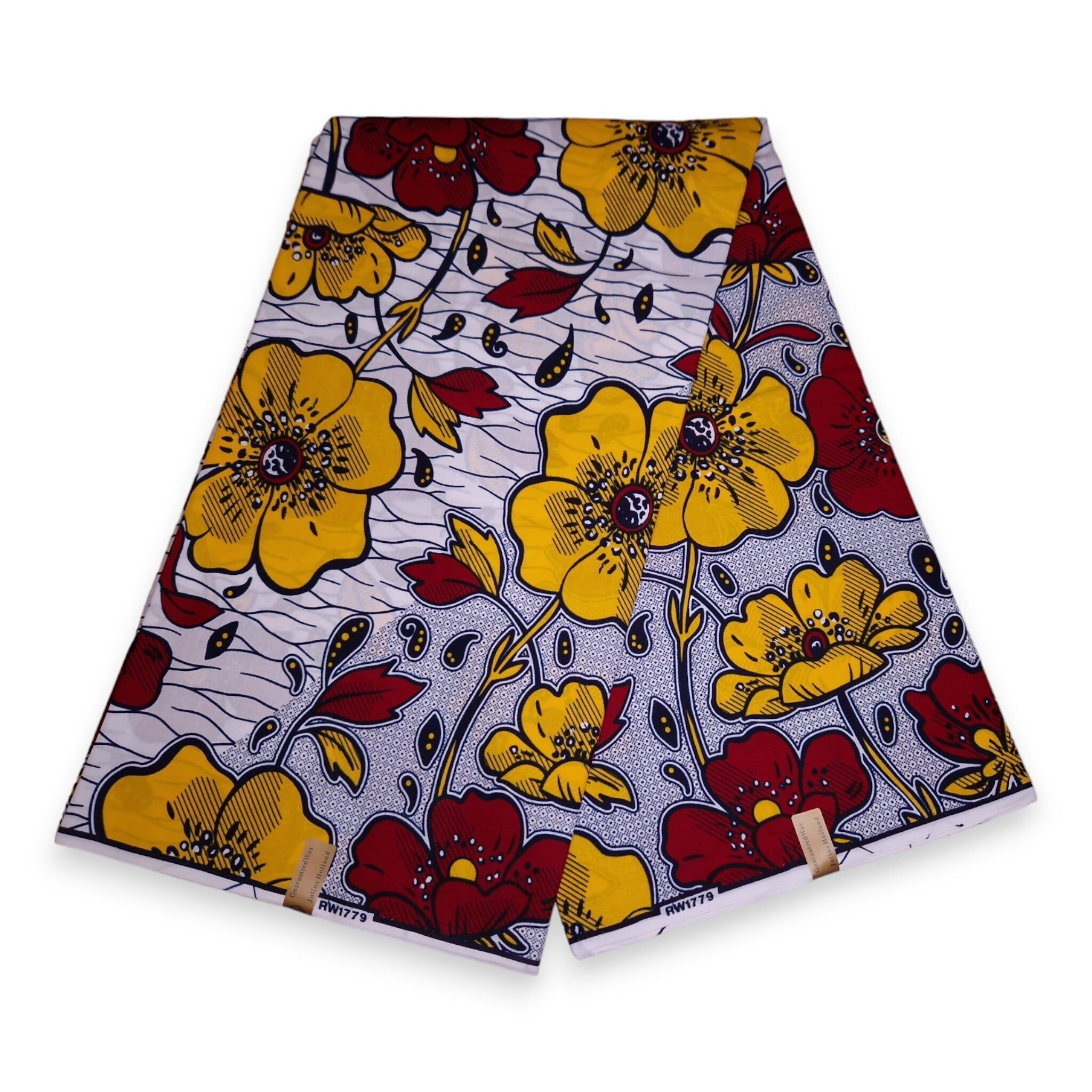 6 Yards – Afrikanischer Wachsdruckstoff – Rot-gelbe Blumen
