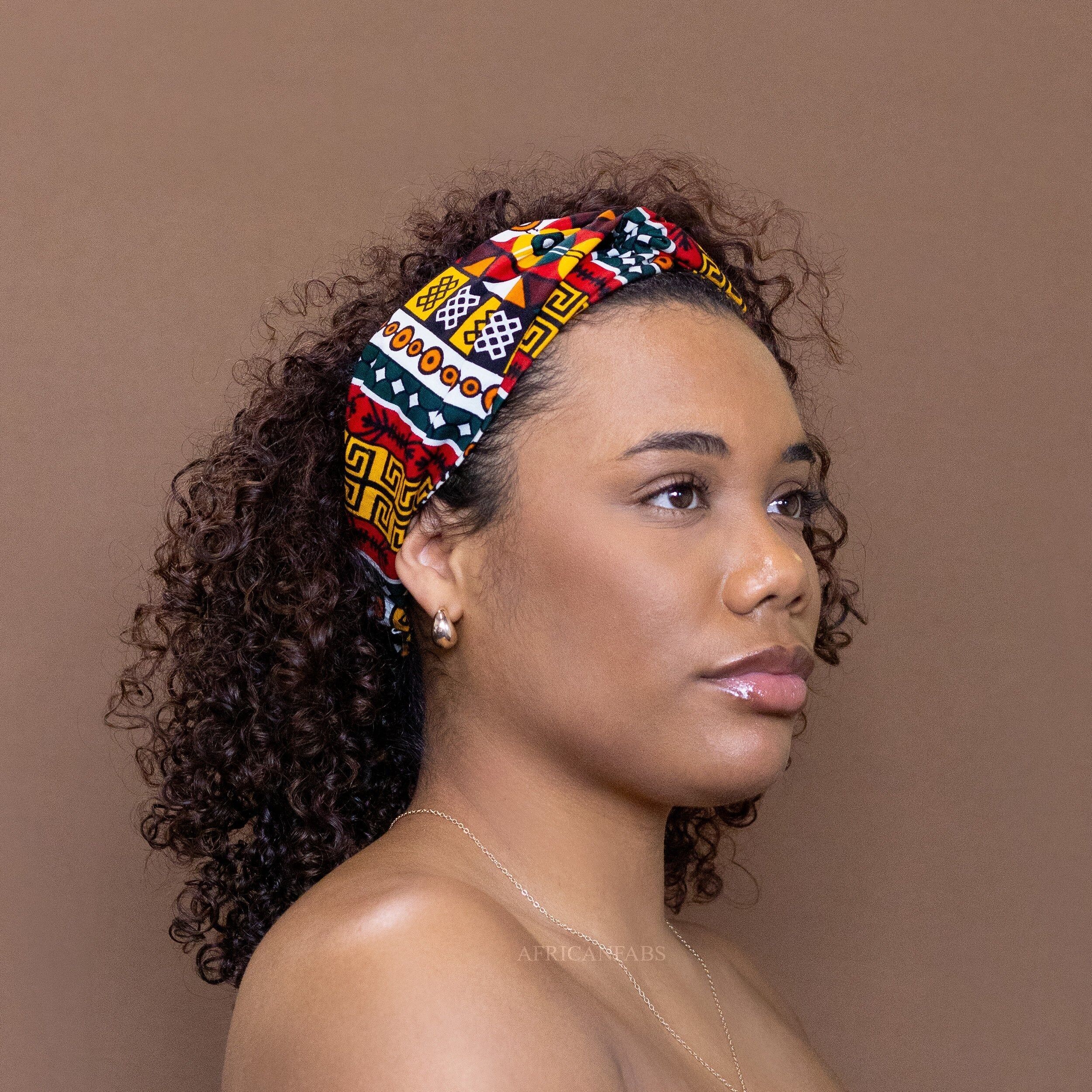 Haarband mit afrikanischem Muster – Erwachsene – Haarschmuck – Kente, Schlammgelb/Orange