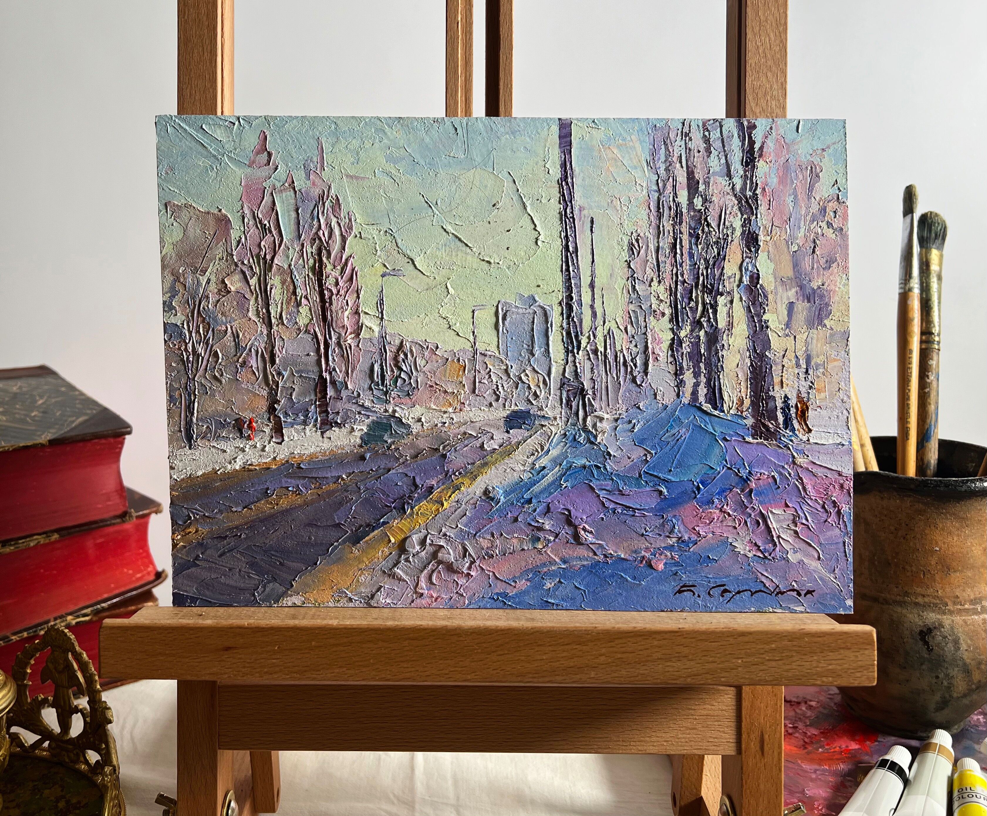 Dipinto ad olio Dopo la tempesta di neve notturna Boris Serdyuk 20x28cm