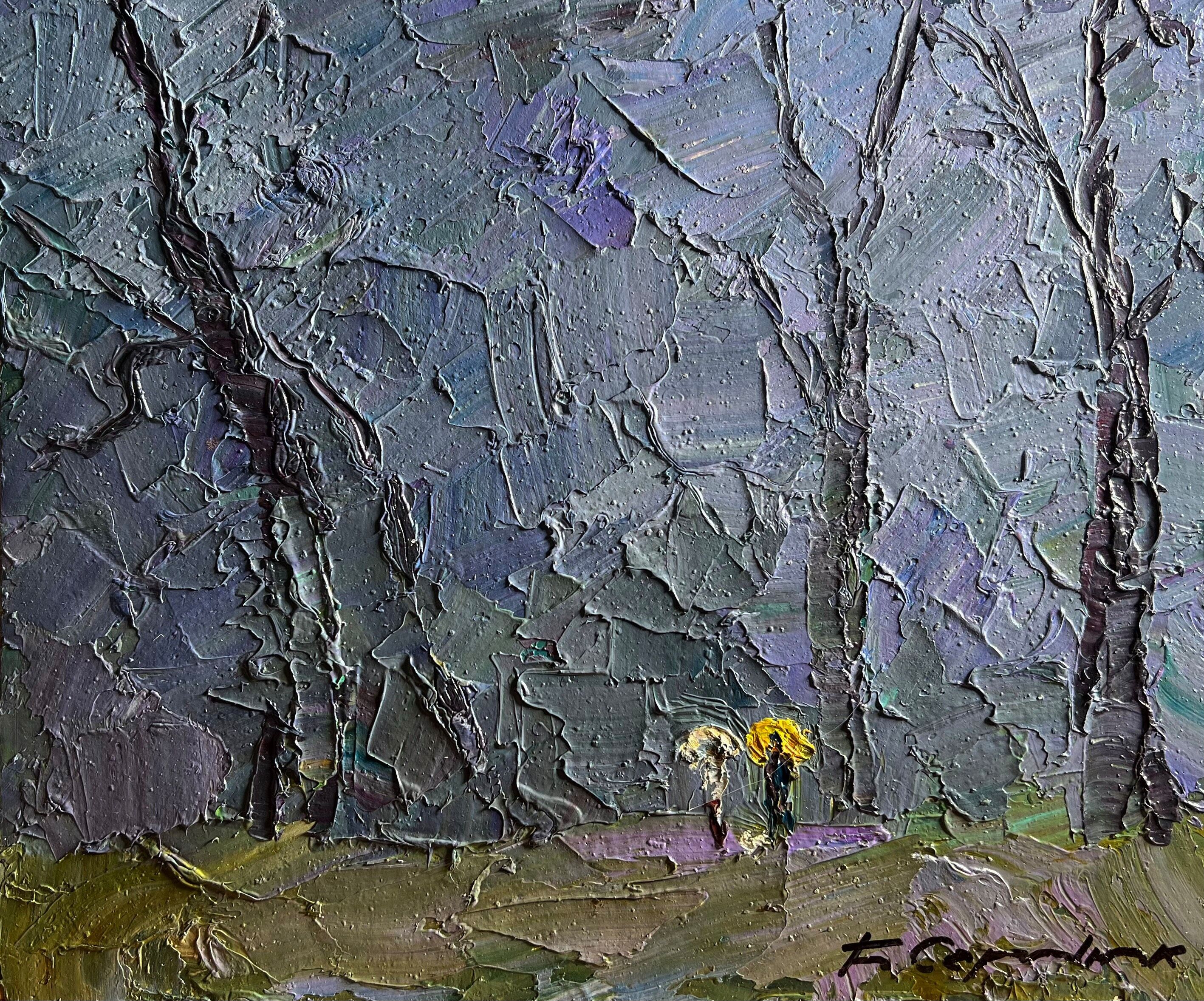 Dipinto ad olio Mattina piovosa Boris Serdyuk 20x25cm