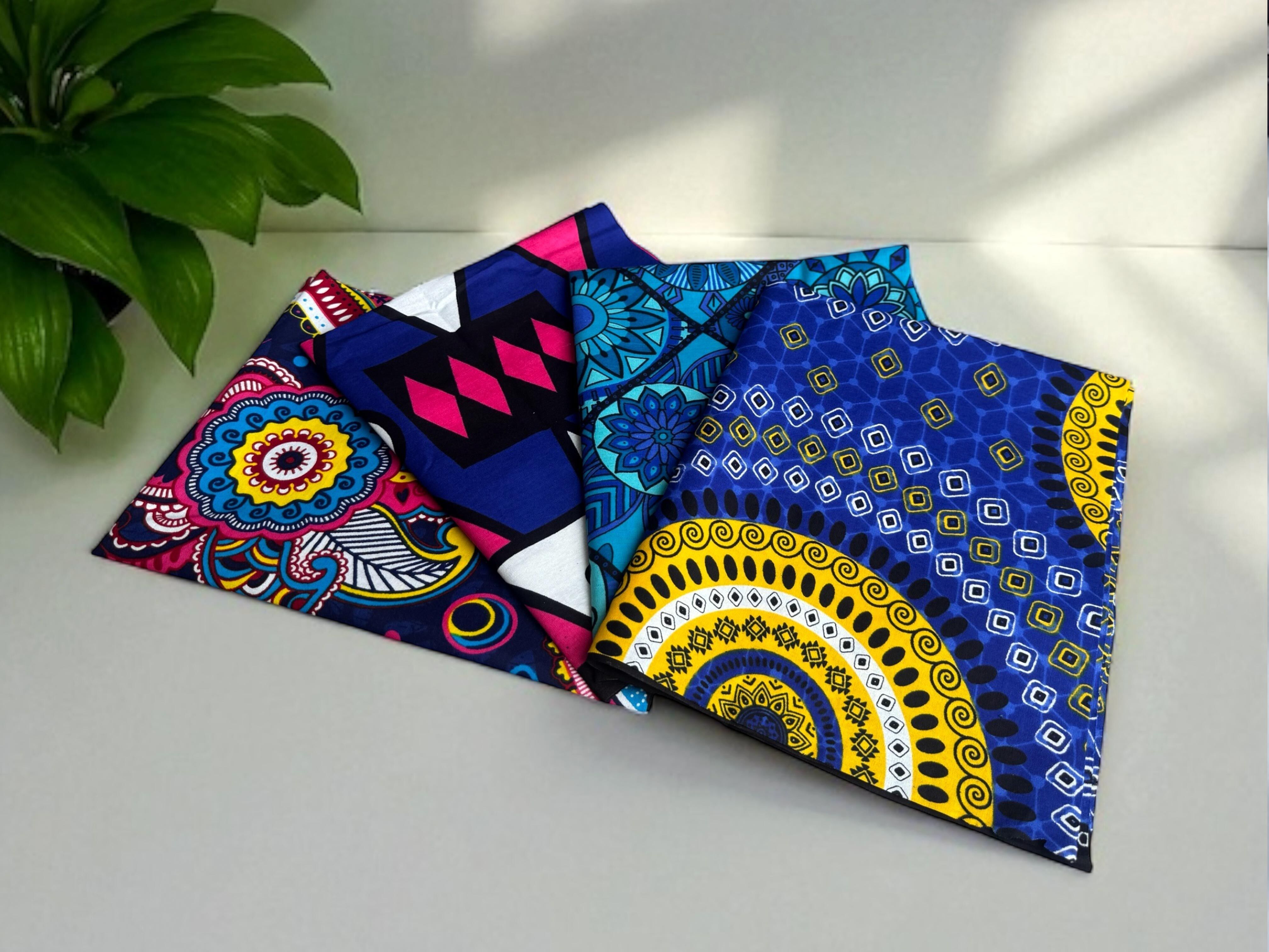 4 Fat Quarters – Blaue Stoffmischung für Quilts/Patchwork – Afrikanischer Druckstoff