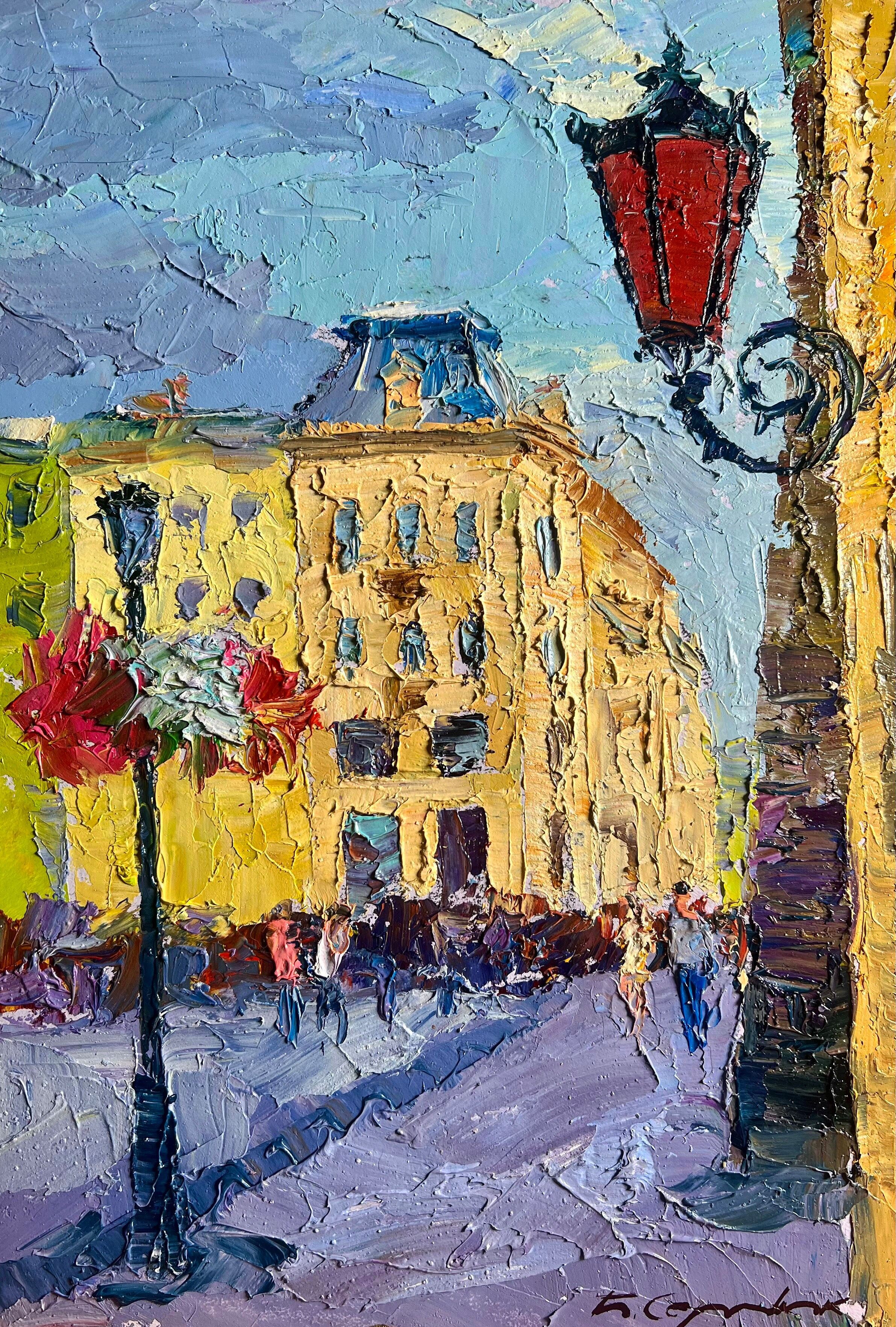 Dipinto ad olio Giorno d'estate in città Boris Serdyuk 30x21cm