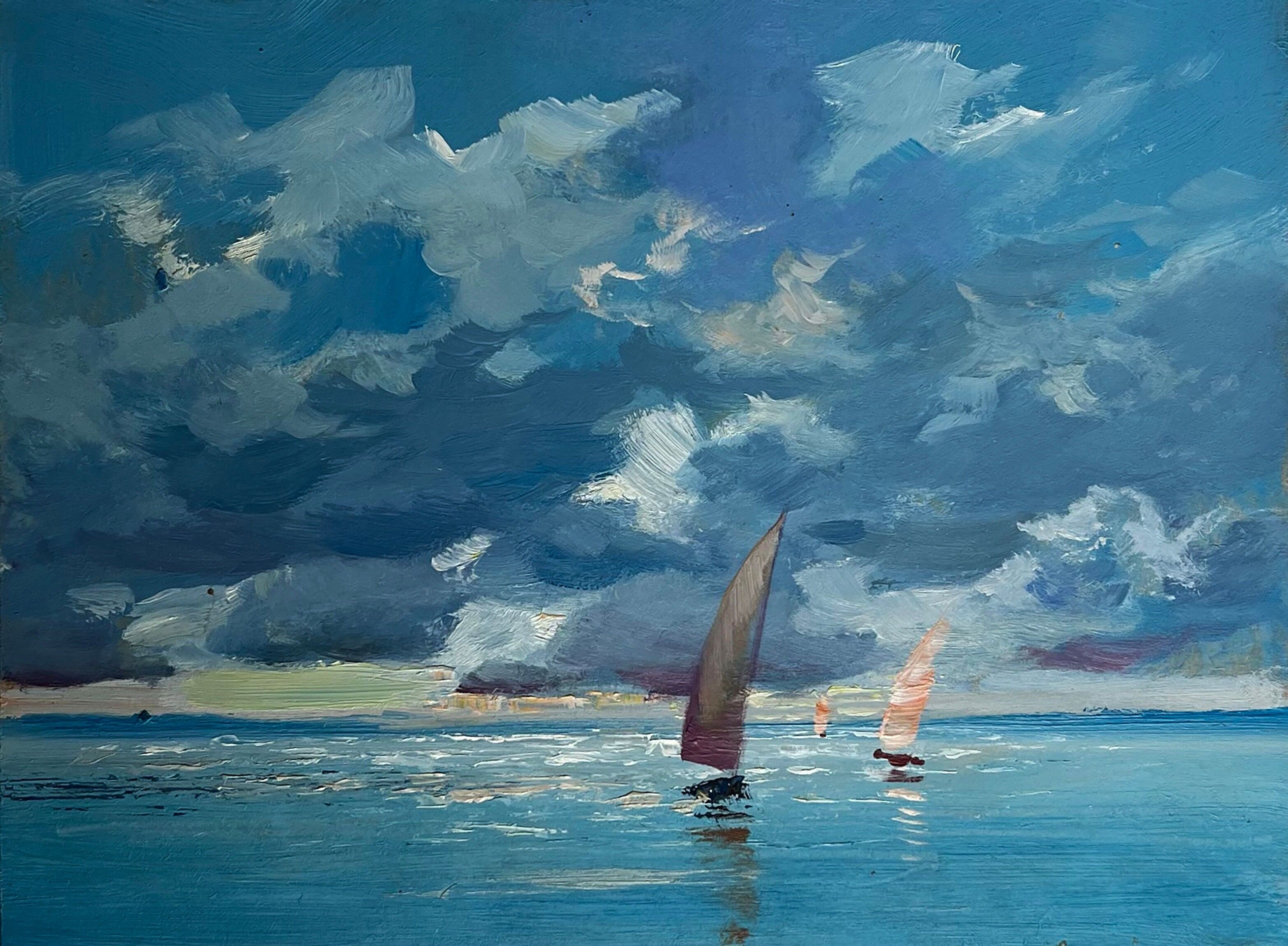 Pintura al óleo El sol detrás de las nubes Yuriy Suprunchuk 15x20cm