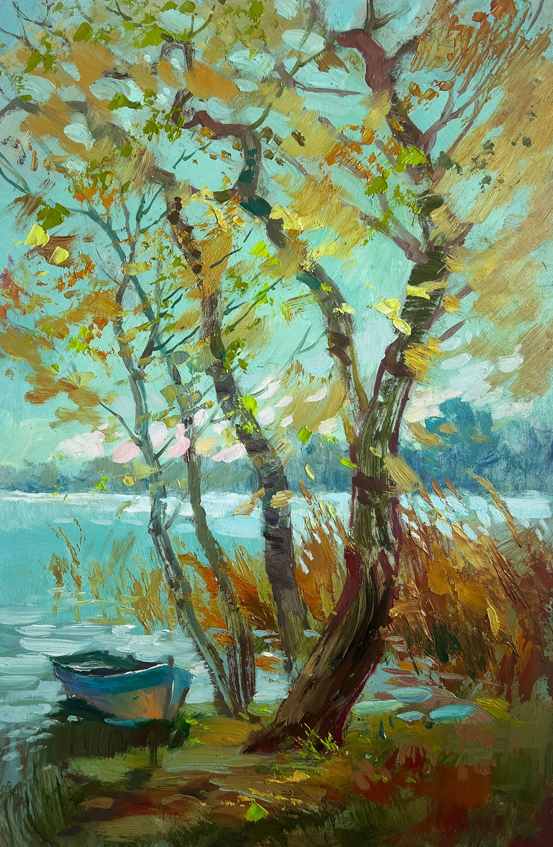 Dipinto ad olio Tempo ventoso sul fiume Yuriy Suprunchuk 30x20cm