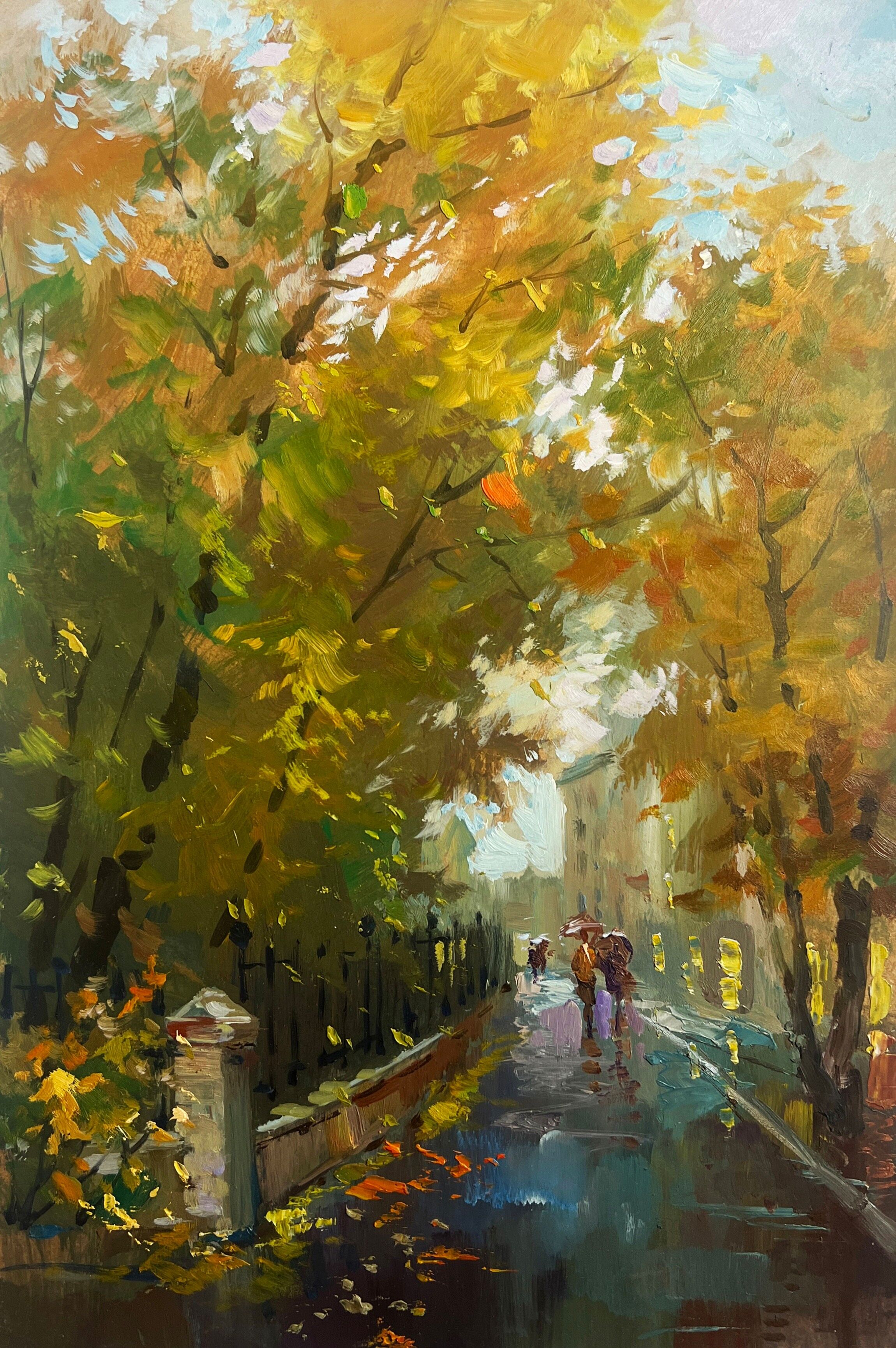 Dipinto ad olio Passeggiata nel parco cittadino autunnale Yuriy Suprunchuk 30x20cm