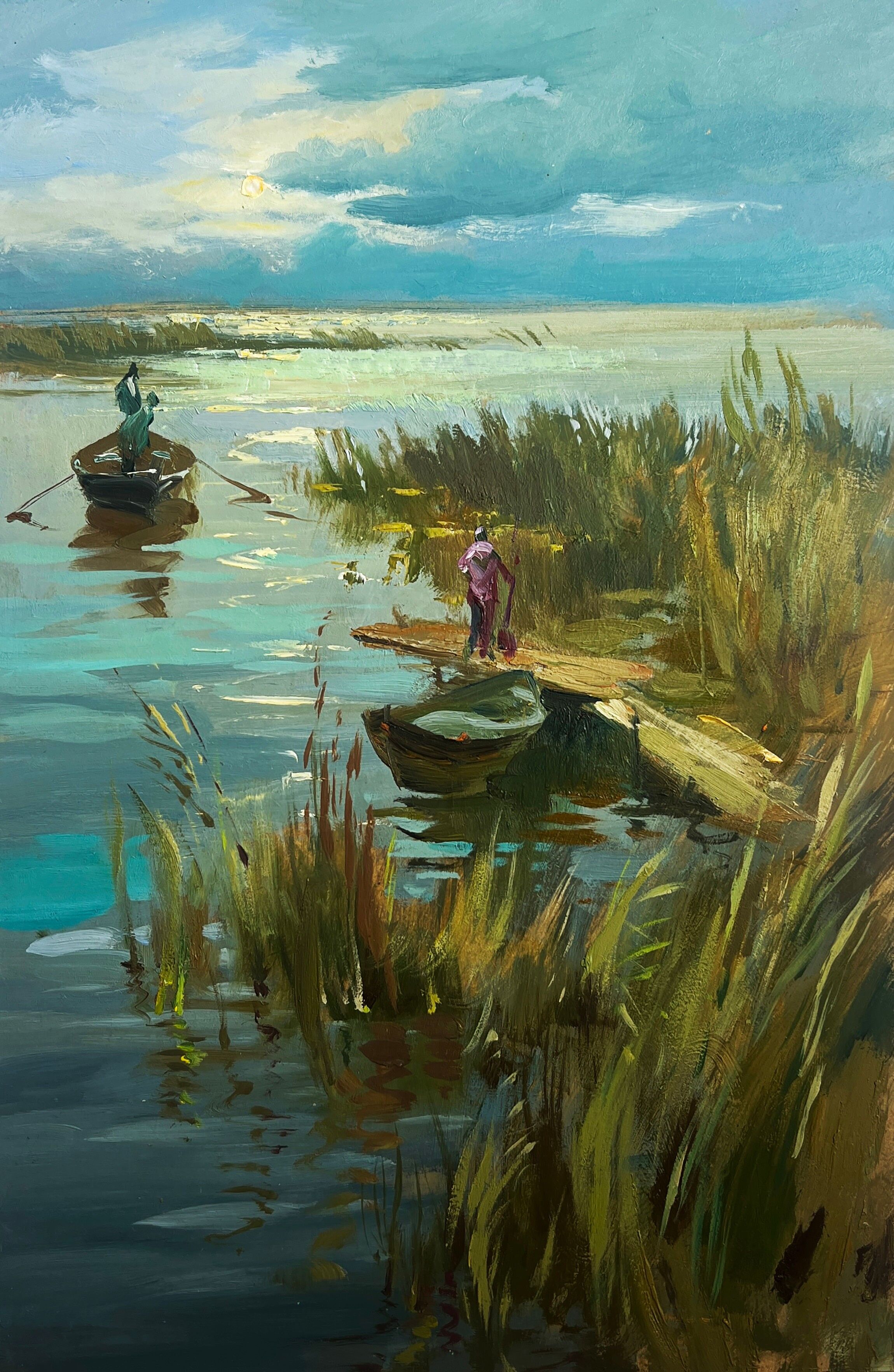 Dipinto a olio Saluto al tramonto Yuriy Suprunchuk 30x20cm