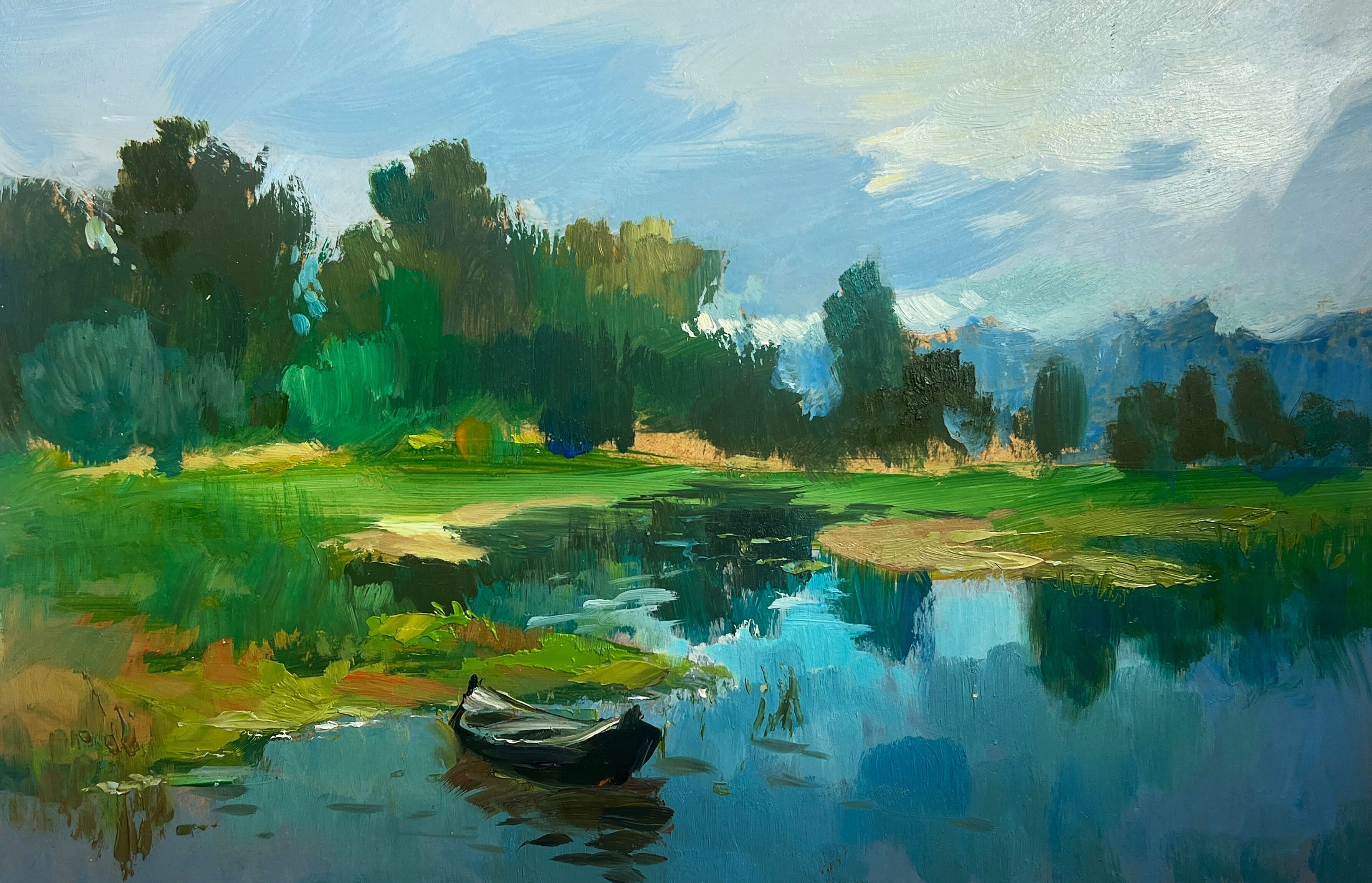 Dipinto ad olio Tempo caldo per la pesca Yuriy Suprunchuk 20x30cm