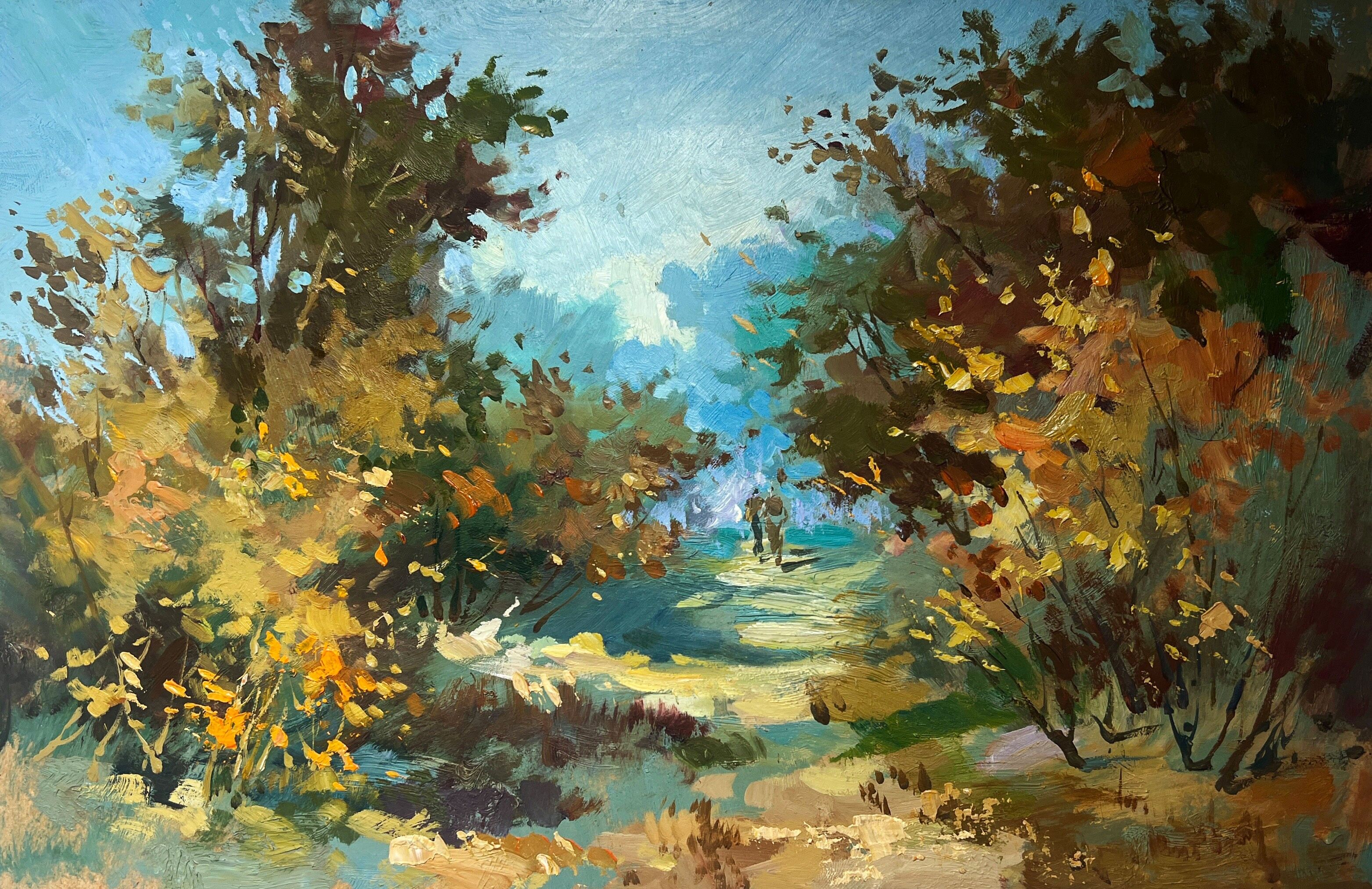 Dipinto ad olio Passeggiata nella foresta autunnale Yuriy Suprunchuk 20x30cm