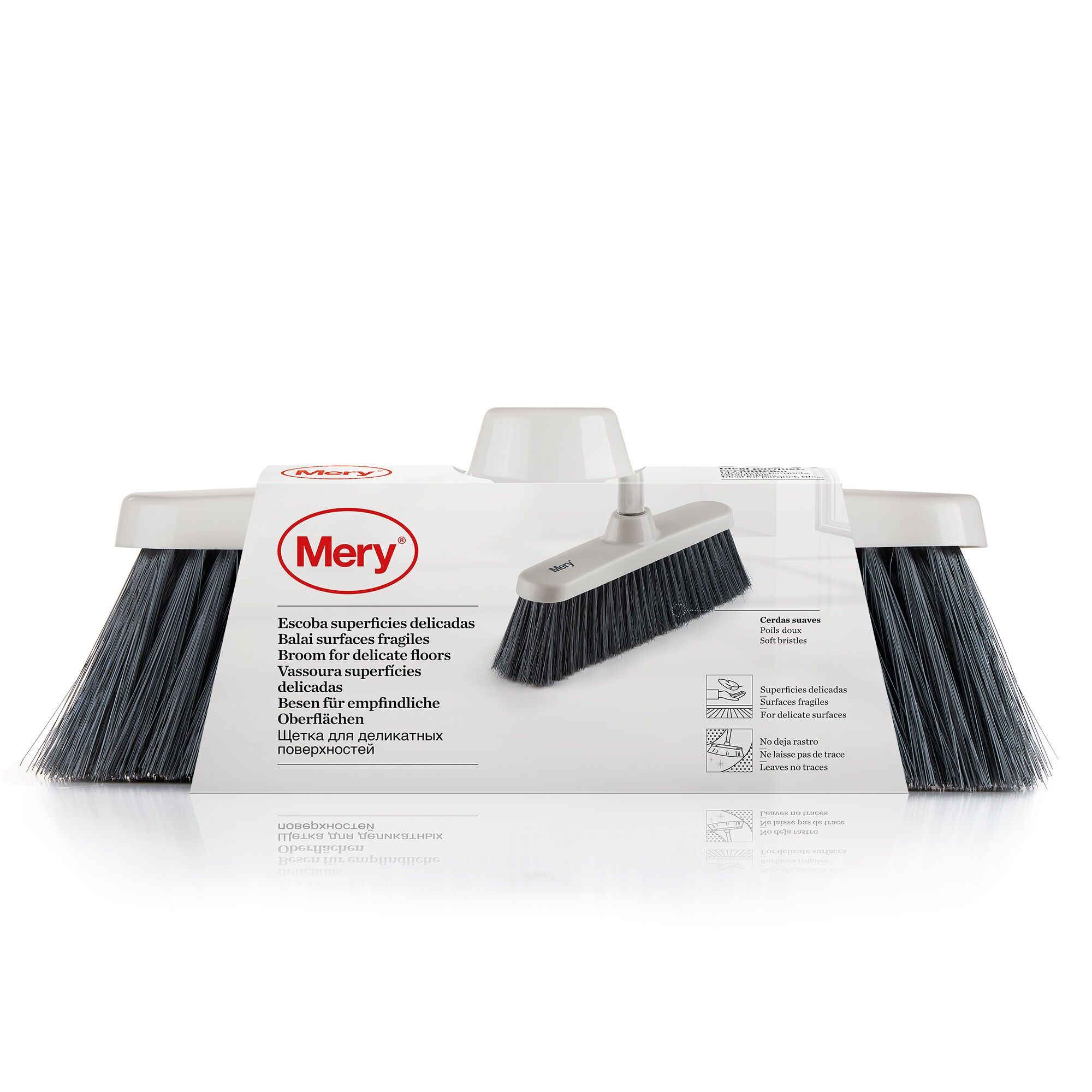 Mery | Broom for Delicate Surfaces | Sweeping Brush | Soft Bristles | Dust Catcher | Leaves No Streaks | Grey, 27x4.5x11 cm