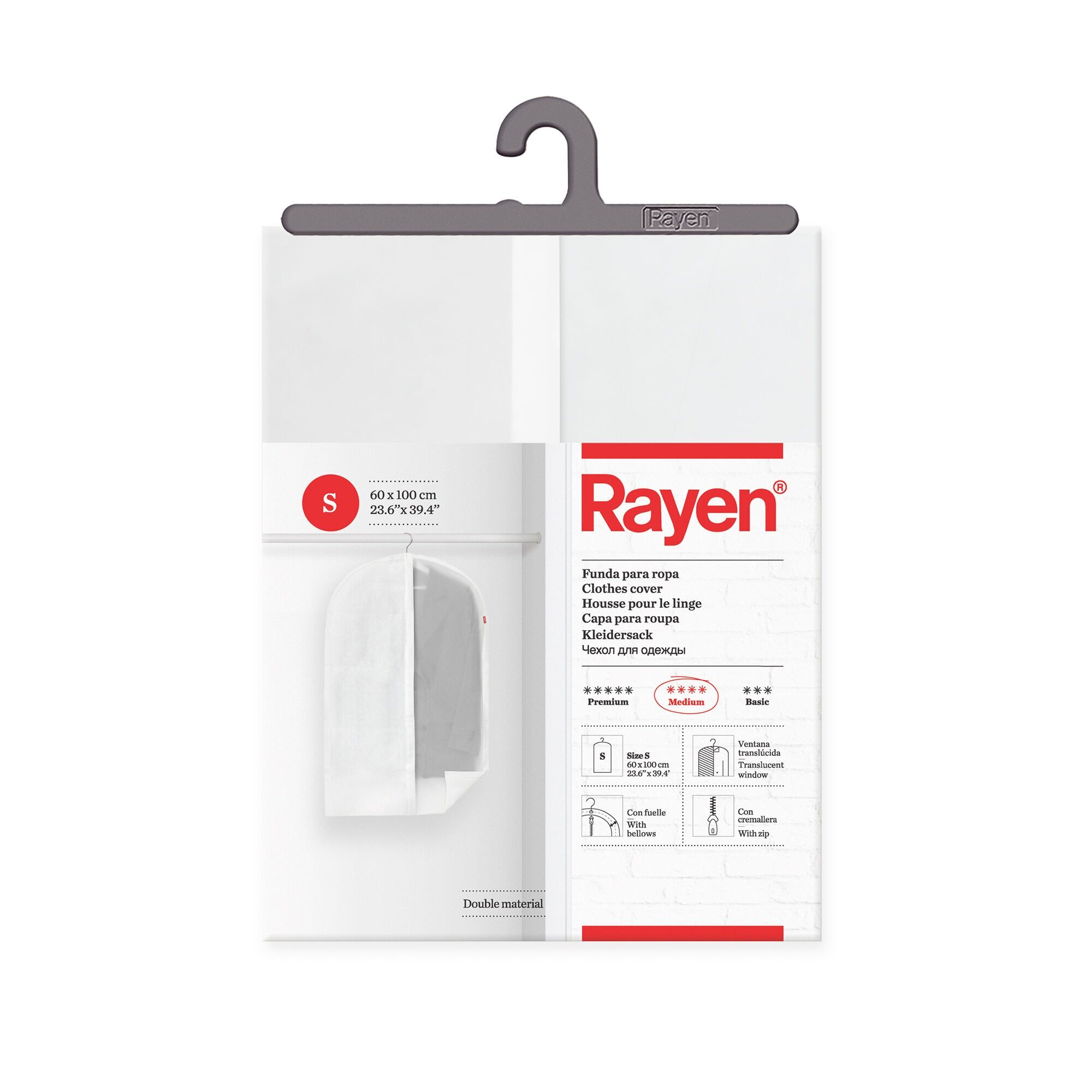Rayen | Wardrobe clothes cover | Zip-up hanging suit cover | Dress cover resistant to dust, moisture and moths |White | 60x100 cm