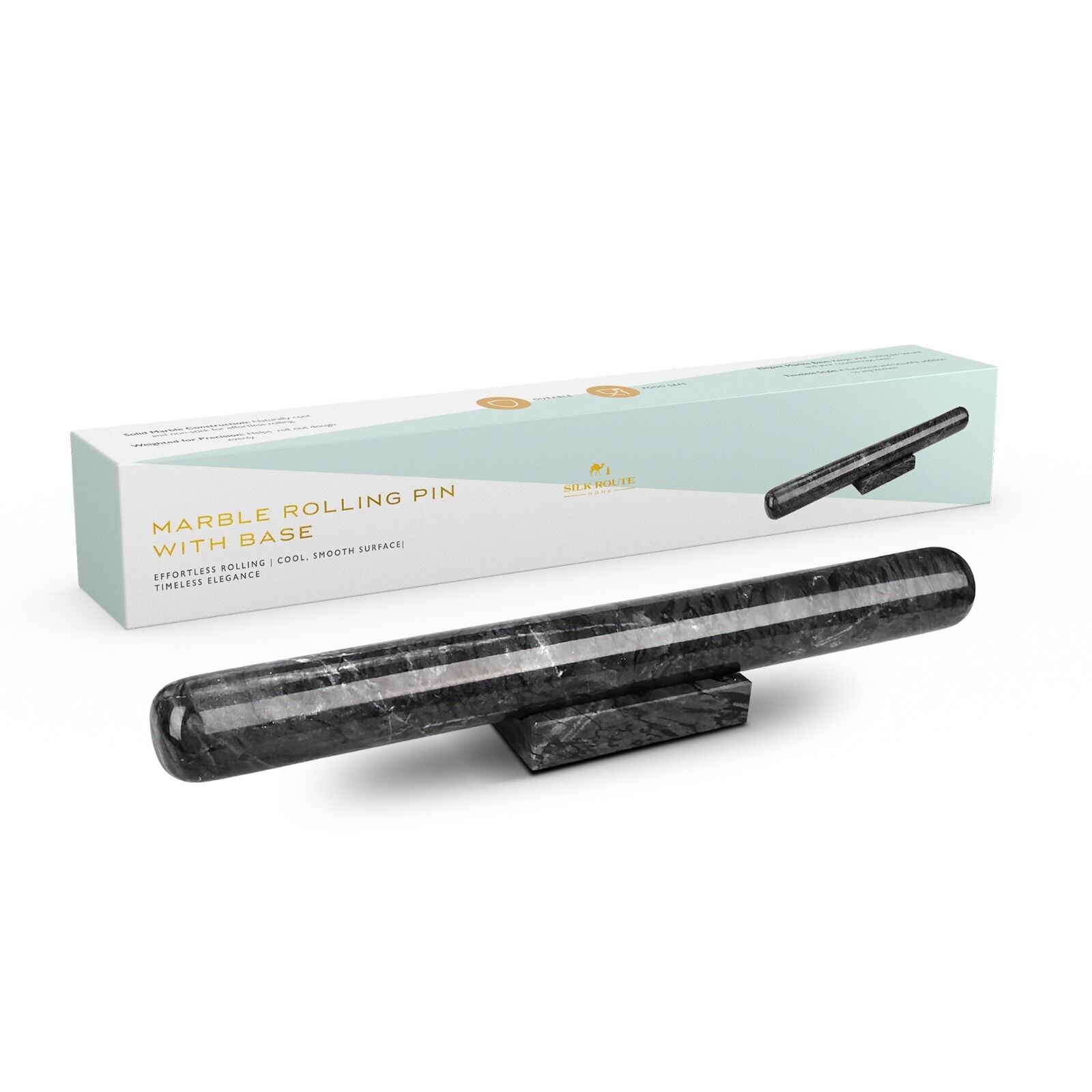 Rouleau à pâtisserie et support en marbre noir massif