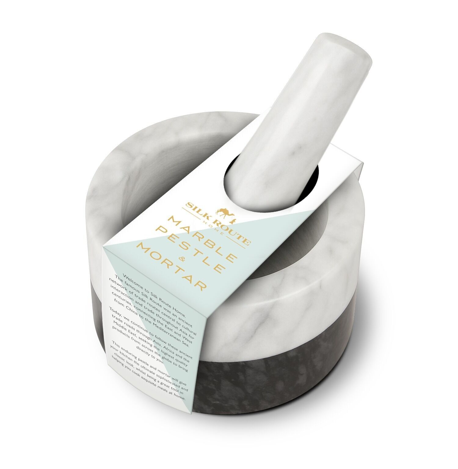 Ensemble mortier et pilon en marbre noir et blanc