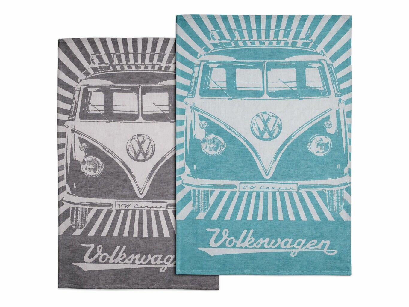 VW T1 Bus/Kombi Geschirrtücher, 2 Stück - Streifen/Vintage Benzin-Schwarz, BUDT03