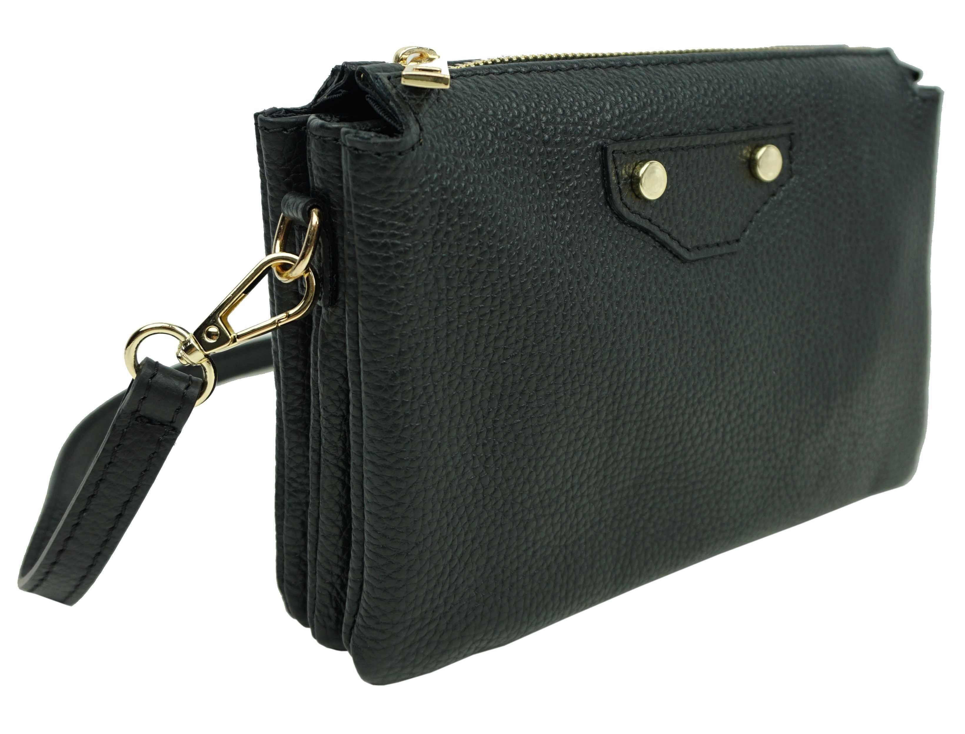 3-compartment grained leather shoulder bag D1202G