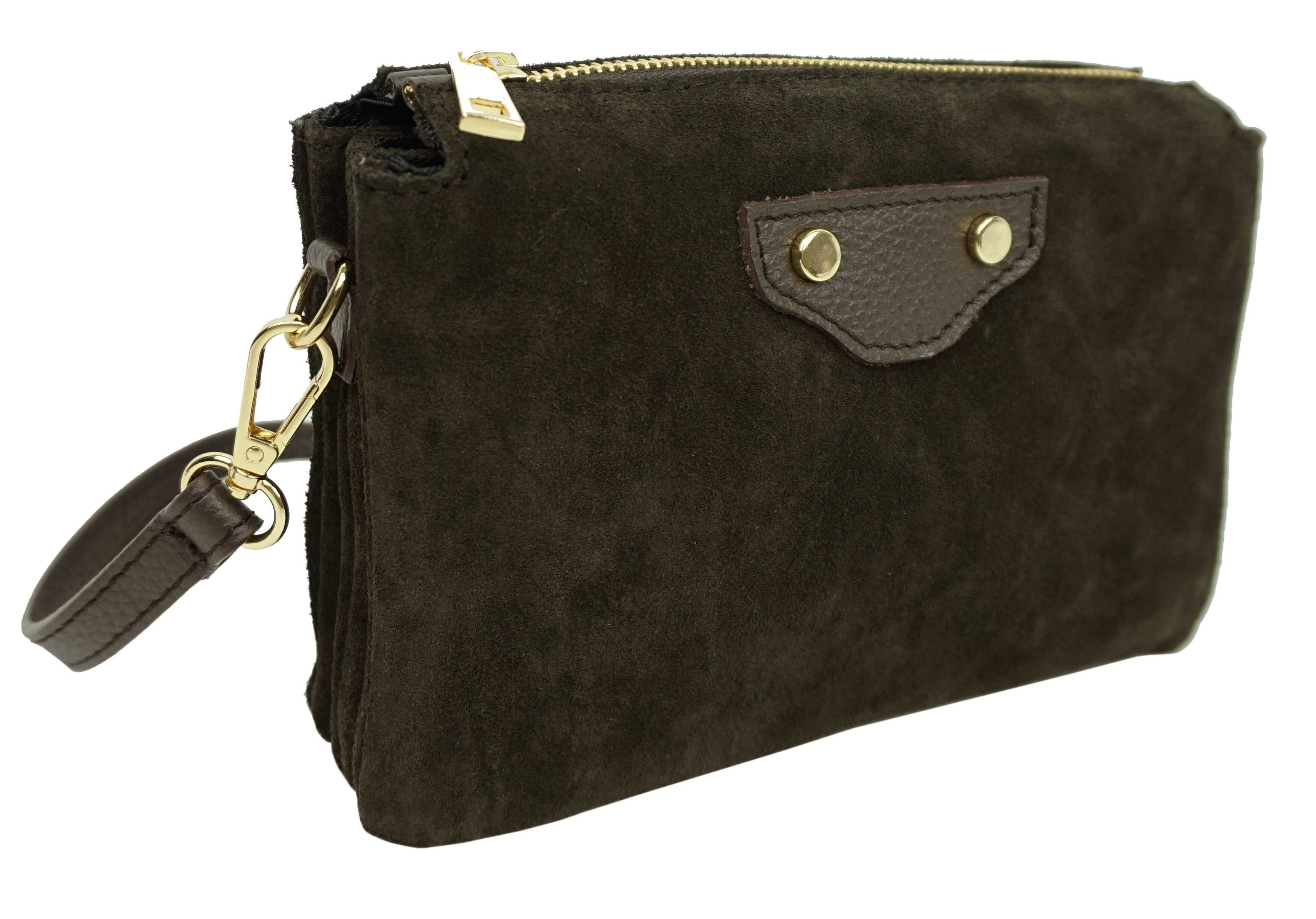 3-compartment suede leather shoulder bag D1202D