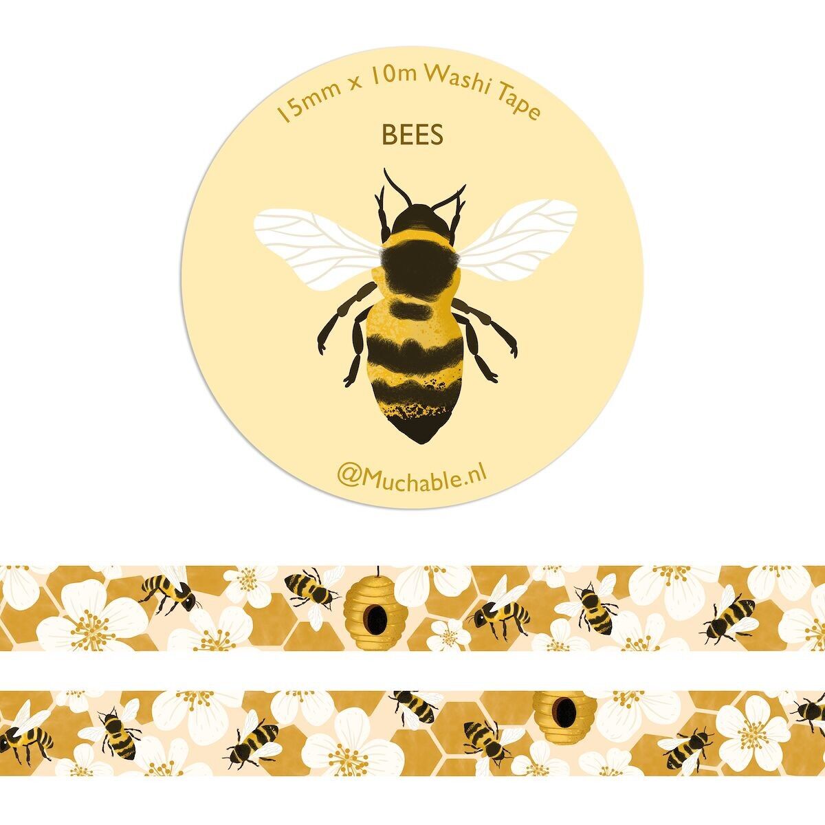 Washitape - illustration de motif d'abeilles et de fleurs