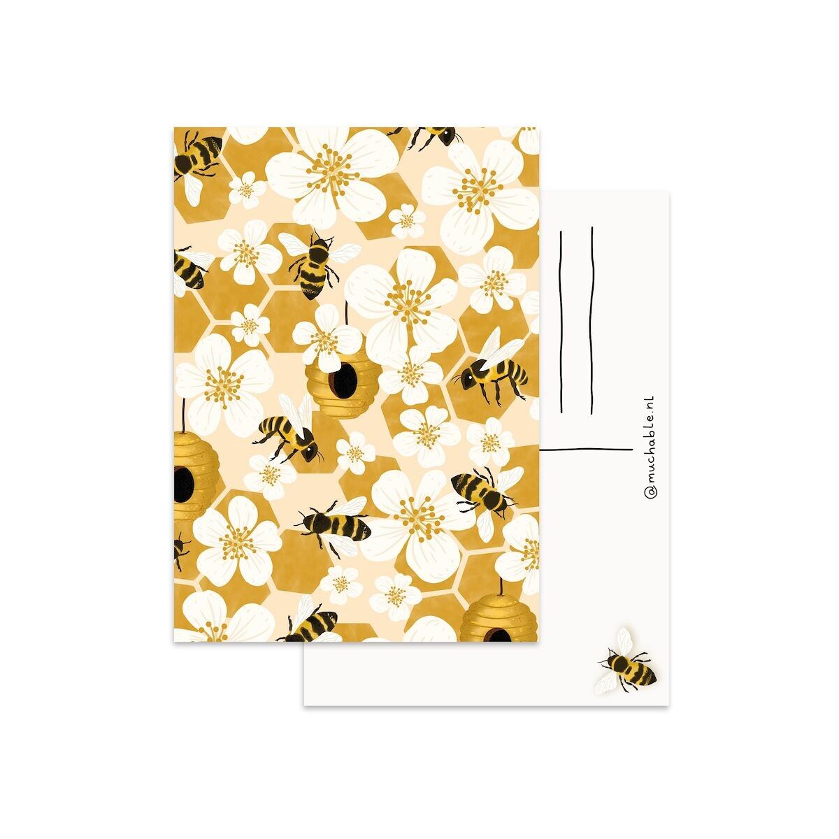 Progettazione di biglietti - illustrazione con motivo stampato di api e fiori