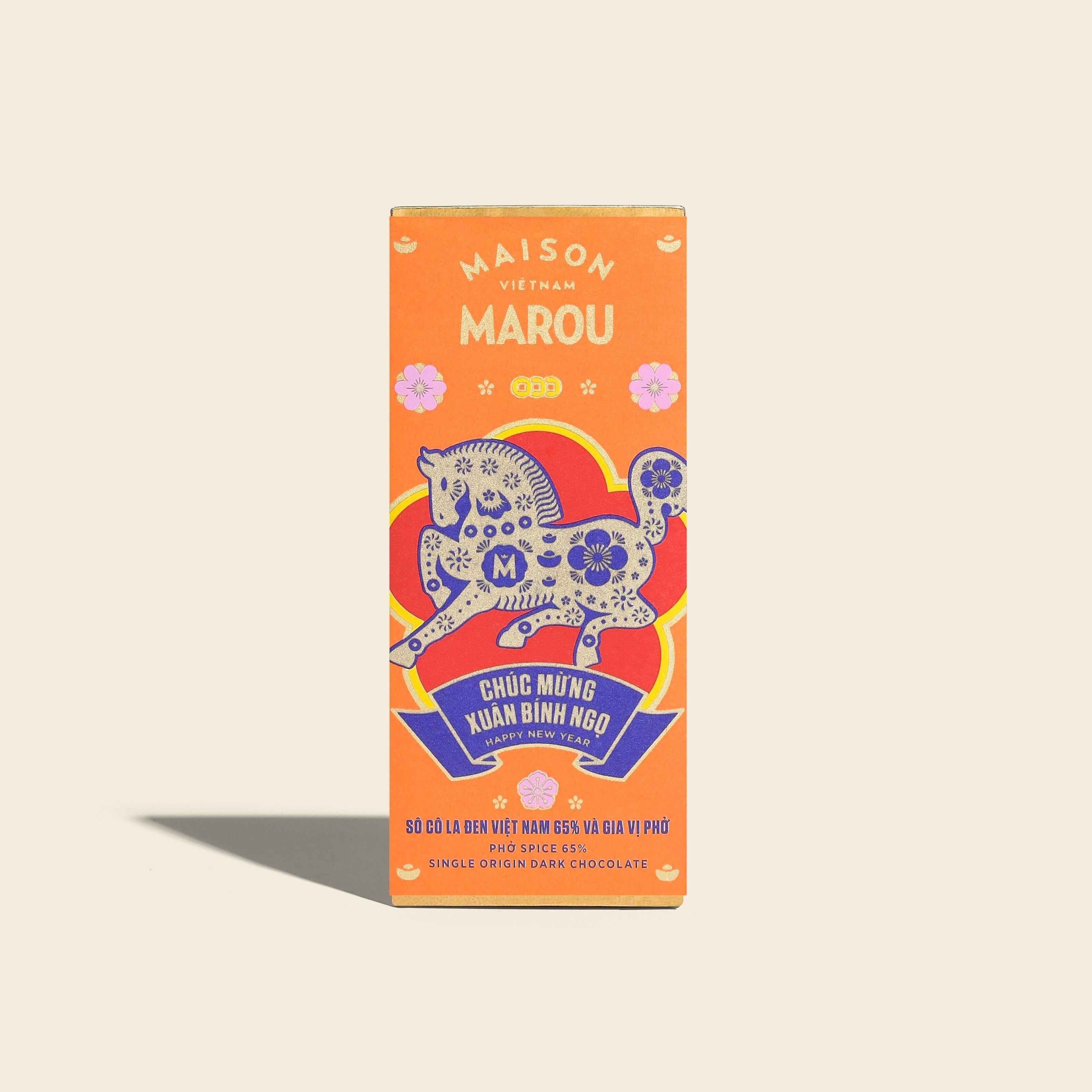 Mini-Zartbitterschokoladentafel 65 % Pho-Gewürze – 24 g – Tết-Fest