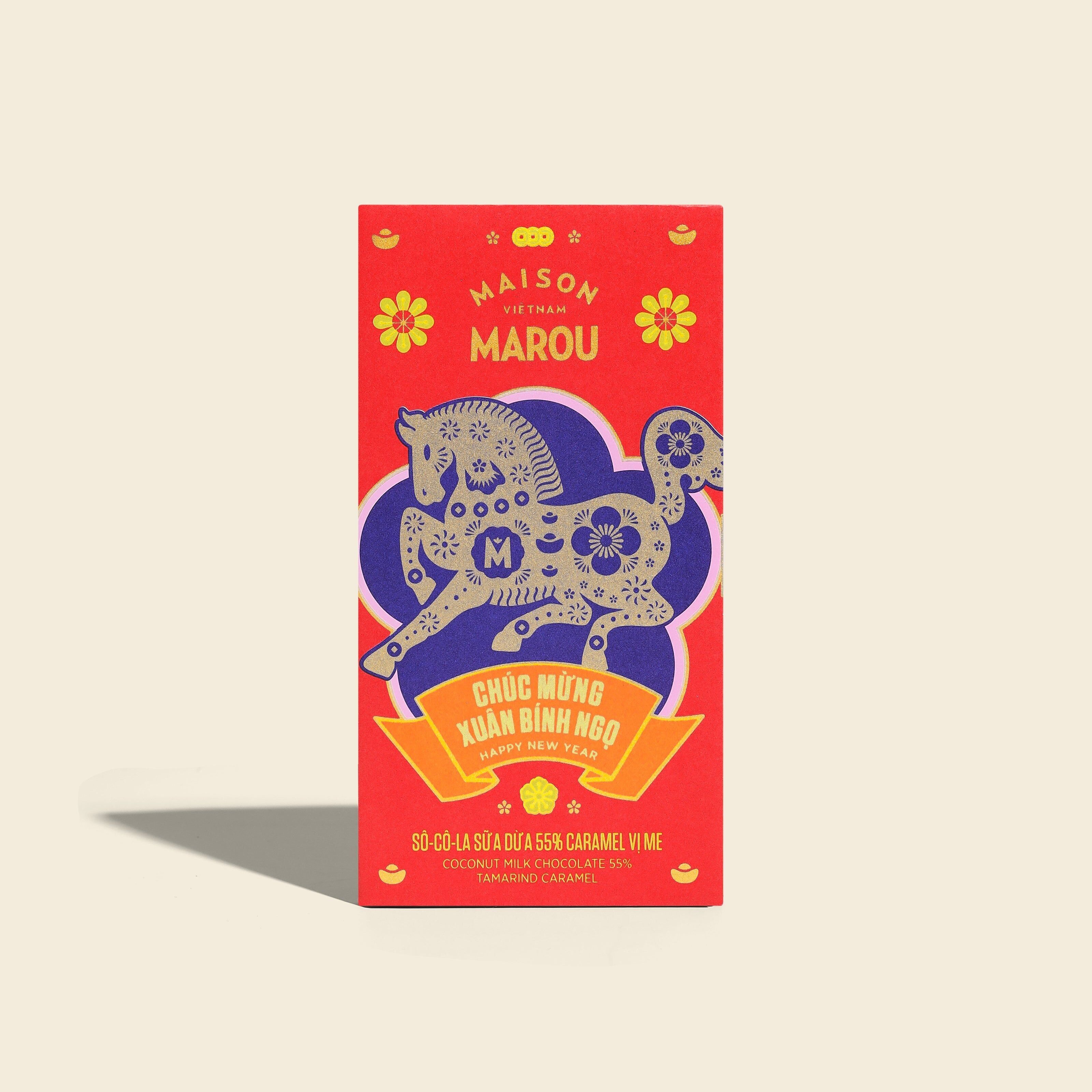 Kokosmilchschokoladenriegel 55 % mit Tamarindenkaramell – 100 g – Tet-Fest