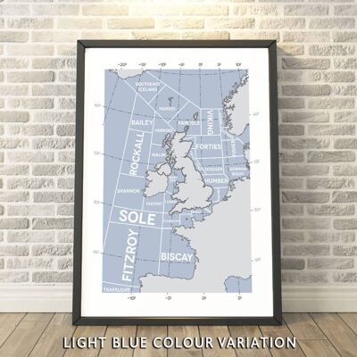 Shipping Forecast Regions Light Blue Print__A3