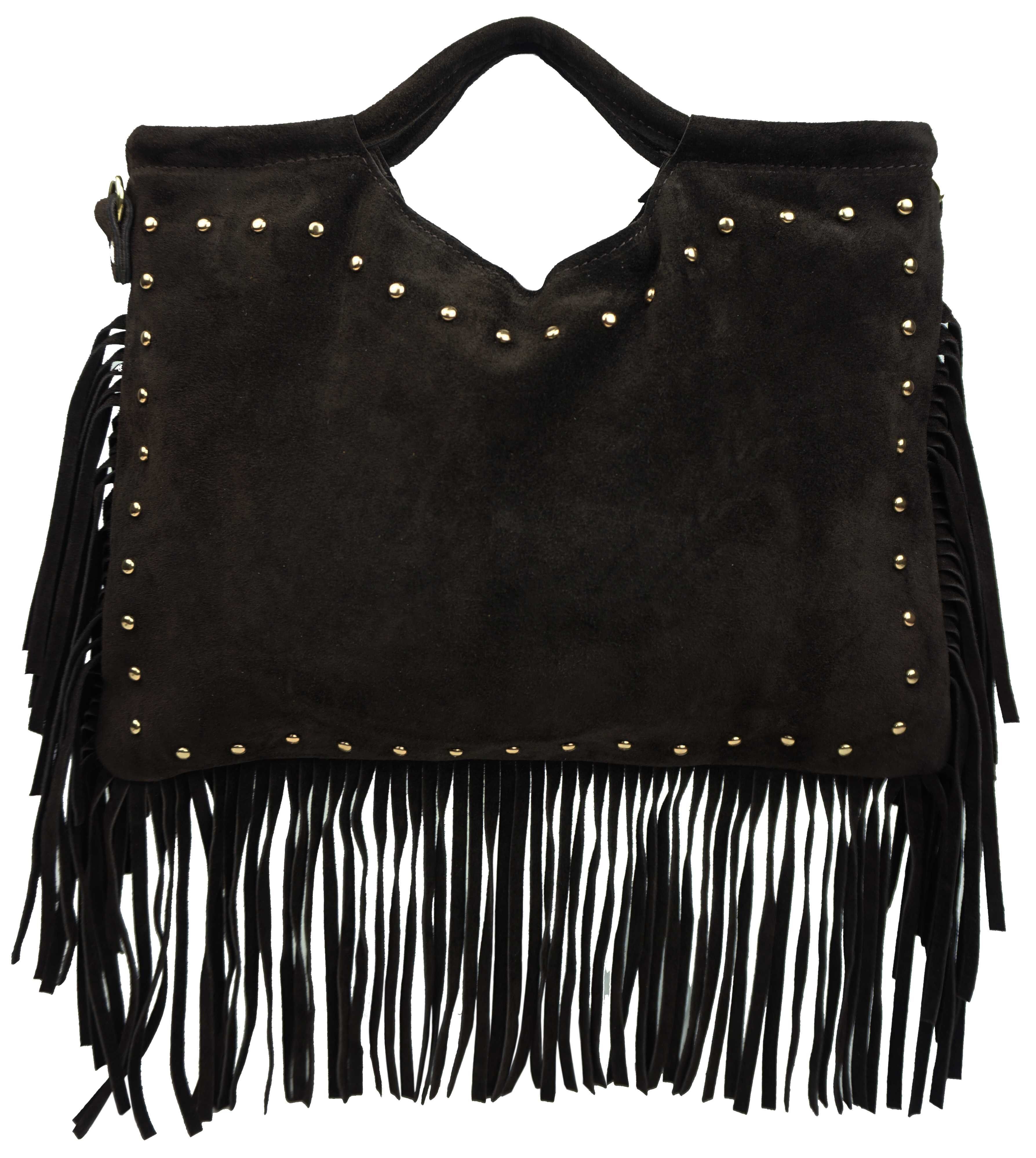 Sac à main clouté à franges en croûte de cuir 47012