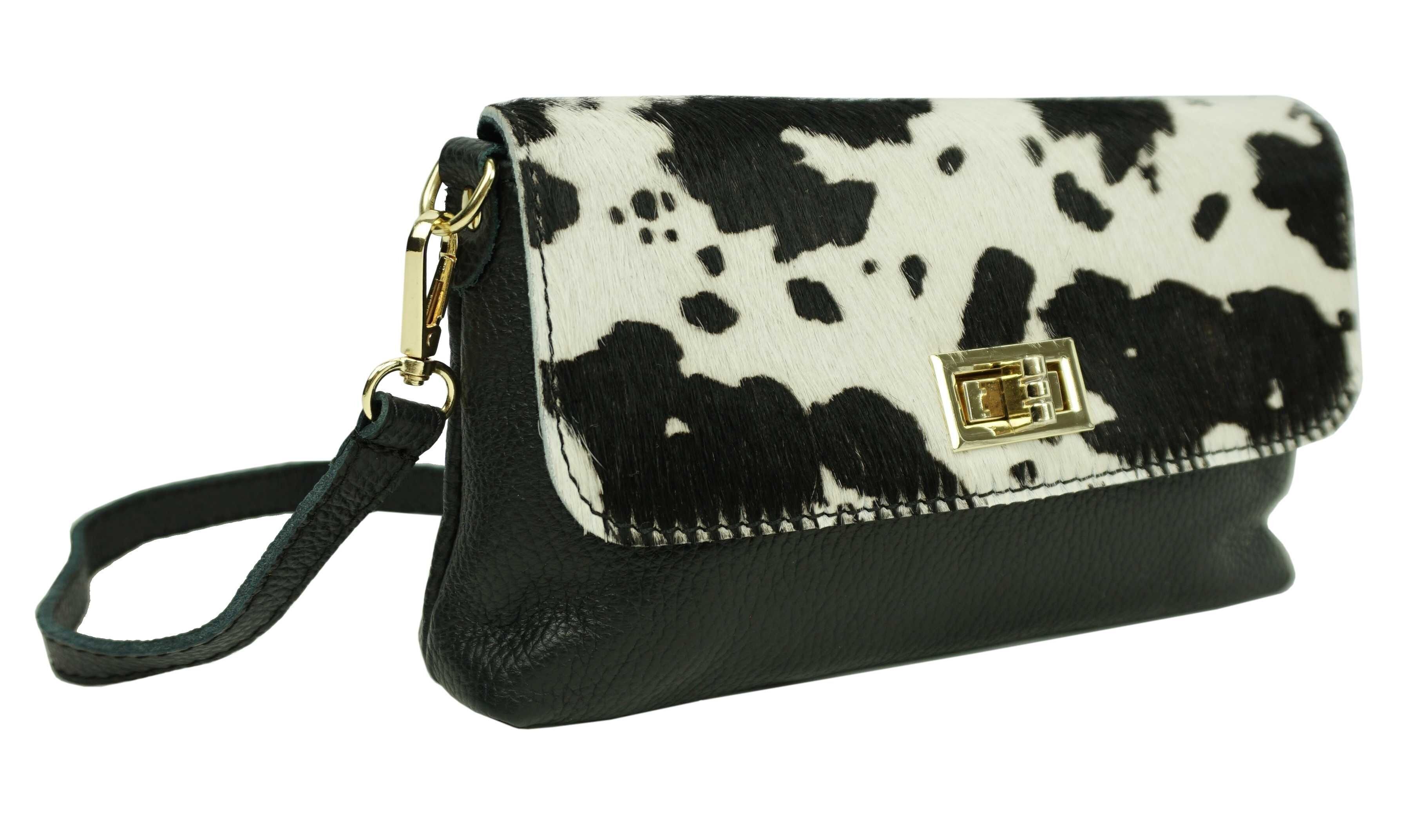 Leather pouch with cow print flap 64100