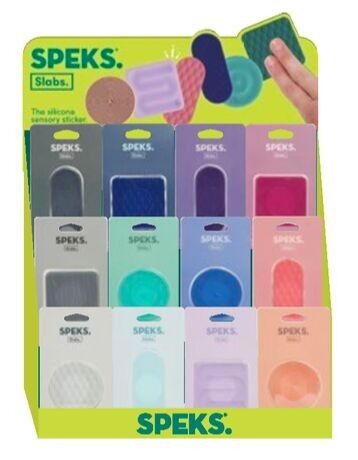 Plaques assorties, étui et présentoir de 72 pièces - Autocollant sensoriel en silicone - 6 de chaque couleur