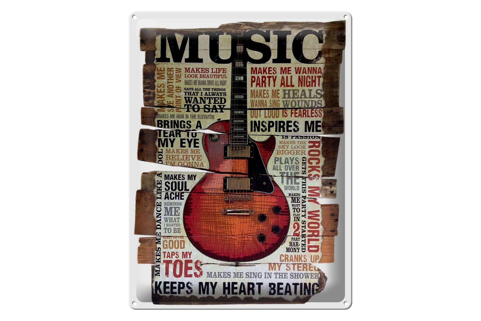 Metal sign with saying, 30x40 cm, guitar, keep my heart beating, decorative sign