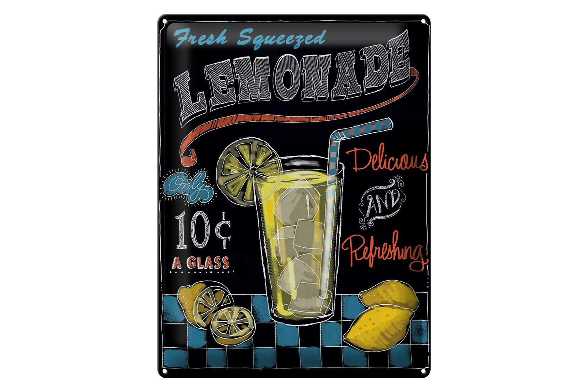 Metal sign, 30x40 cm, Fresh Squeezed Lemonade, chalkboard look, decorative sign