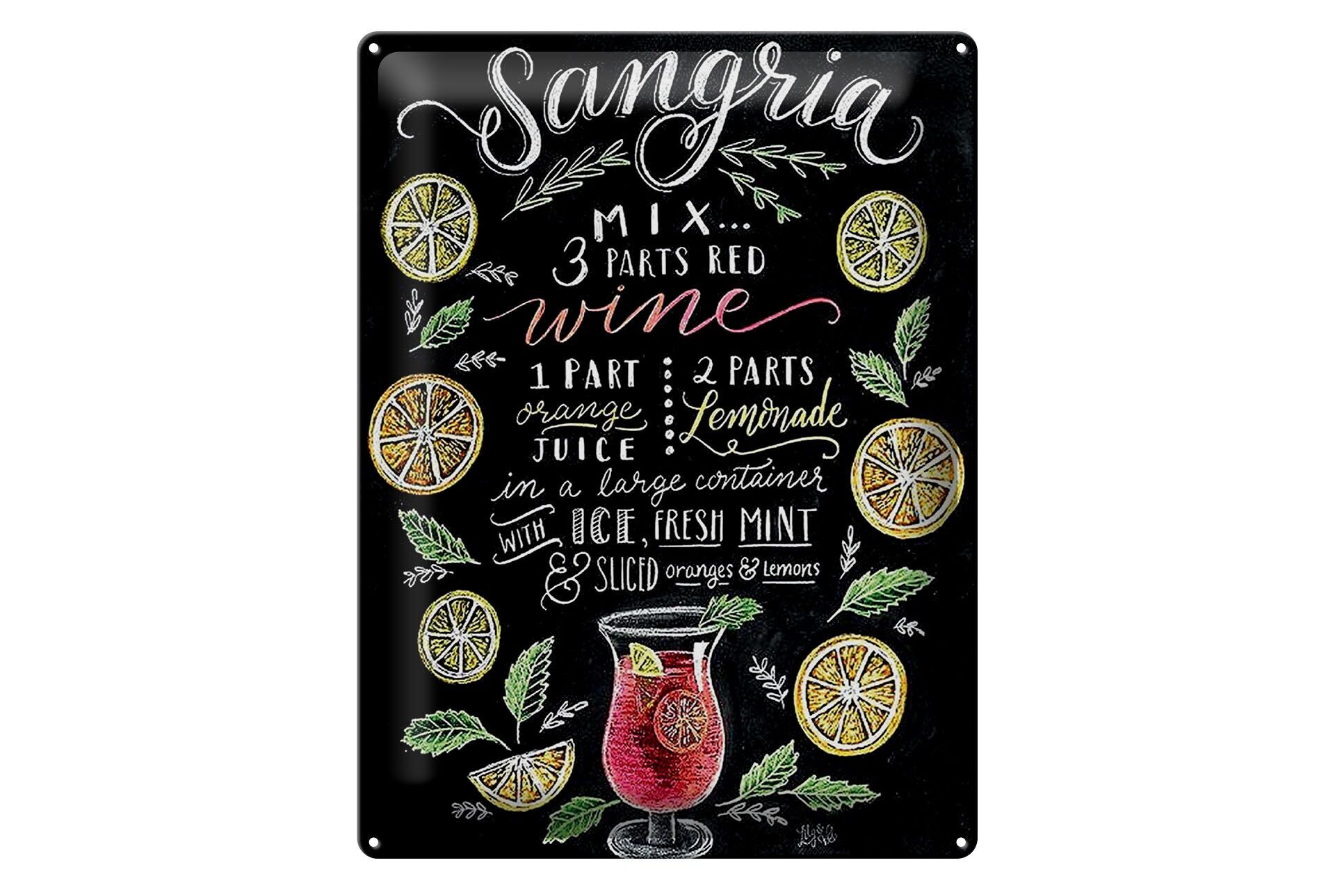 Metal sign Cocktail 30x40 cm Sangria recipe chalkboard look decorative sign