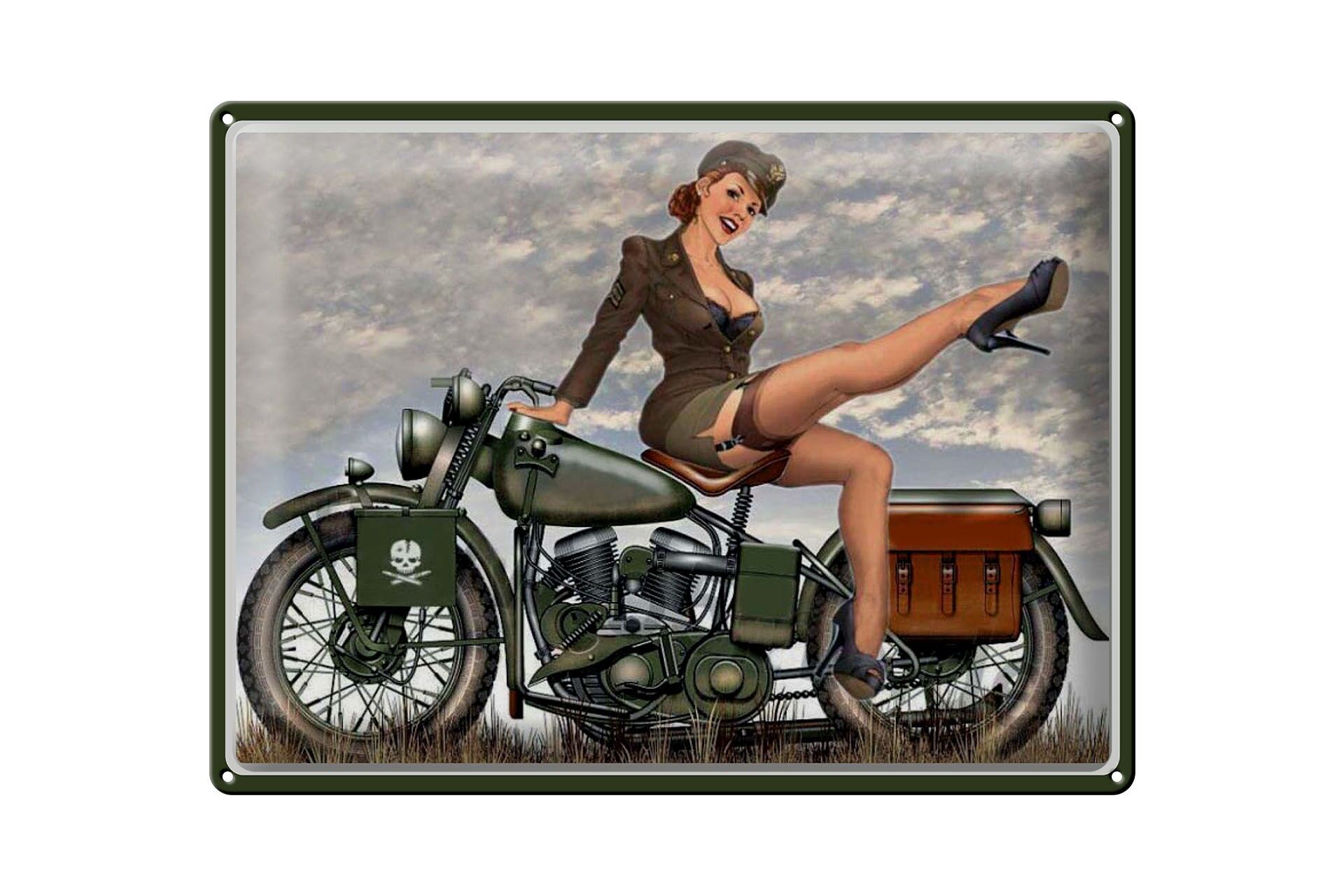 Metal sign for motorcycle, 30x40 cm, woman on motorcycle, decorative sign