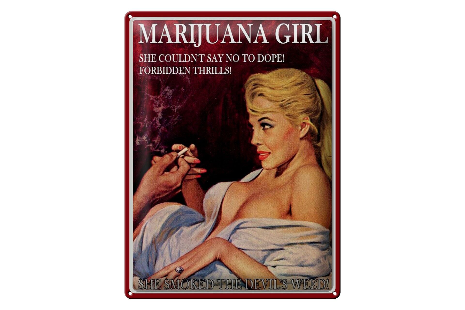 Tin sign saying 30x40 cm Marijuana Girl She couldnt say no to Dope decoration