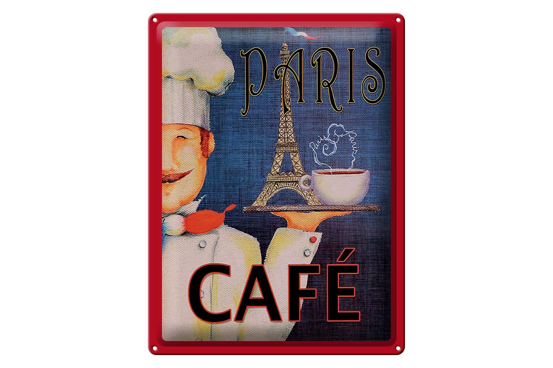 Metal sign for travel, 30x40 cm, Paris Cafe Eiffel Tower, decorative sign