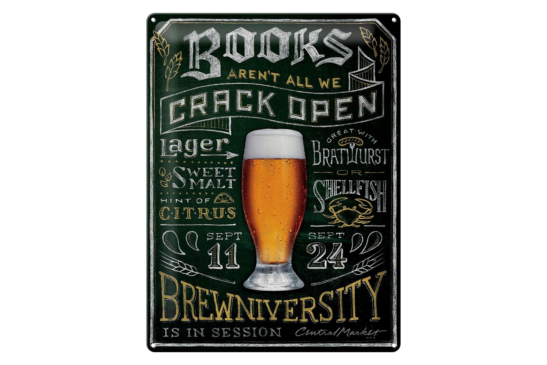 Tin Sign Alcohol 30x40 cm books arent we crack open Beer Brewniversity Decoration